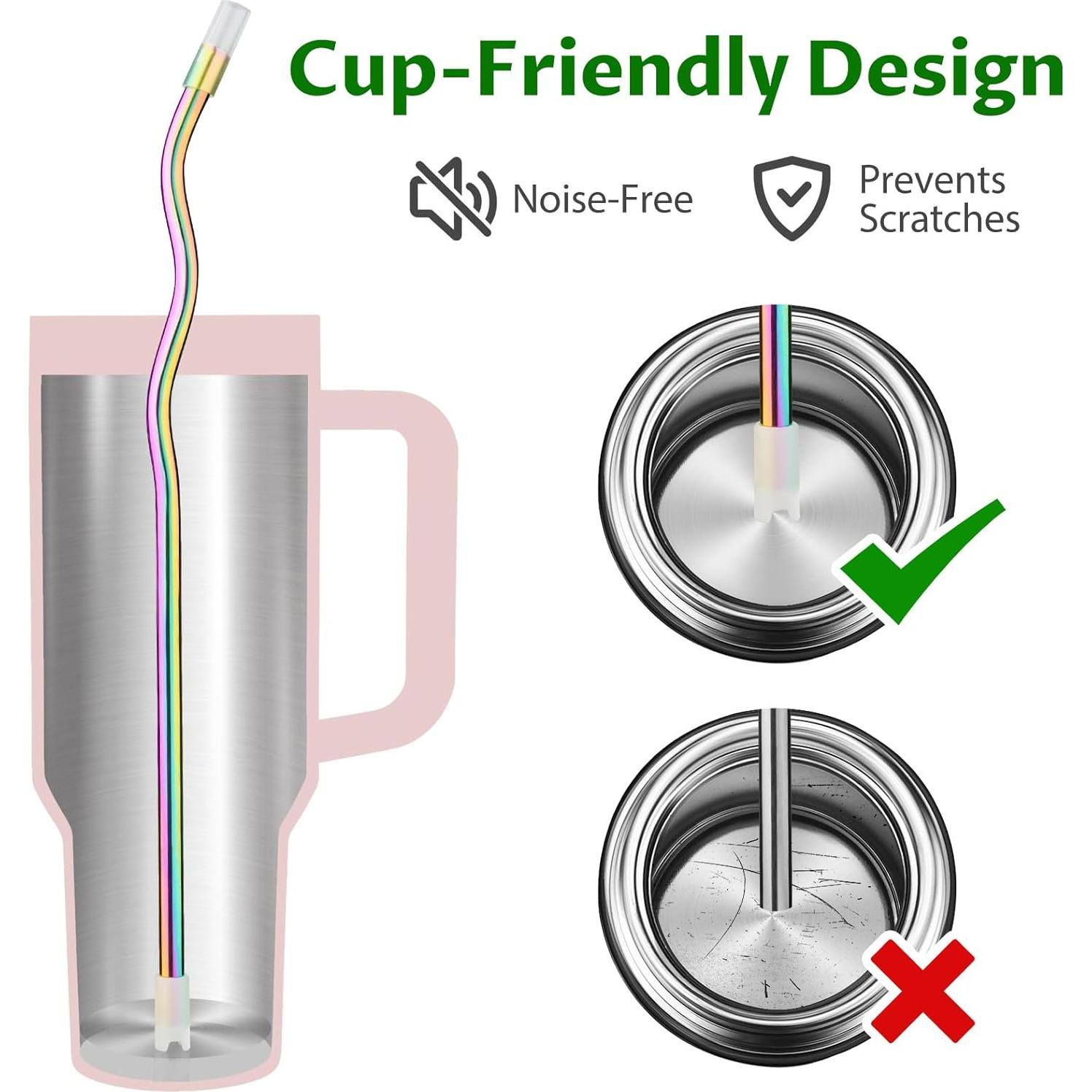 NiHome 6 Pajillas de Acero Inoxidable Iridiscente Reutilizables 23.5-31 cm