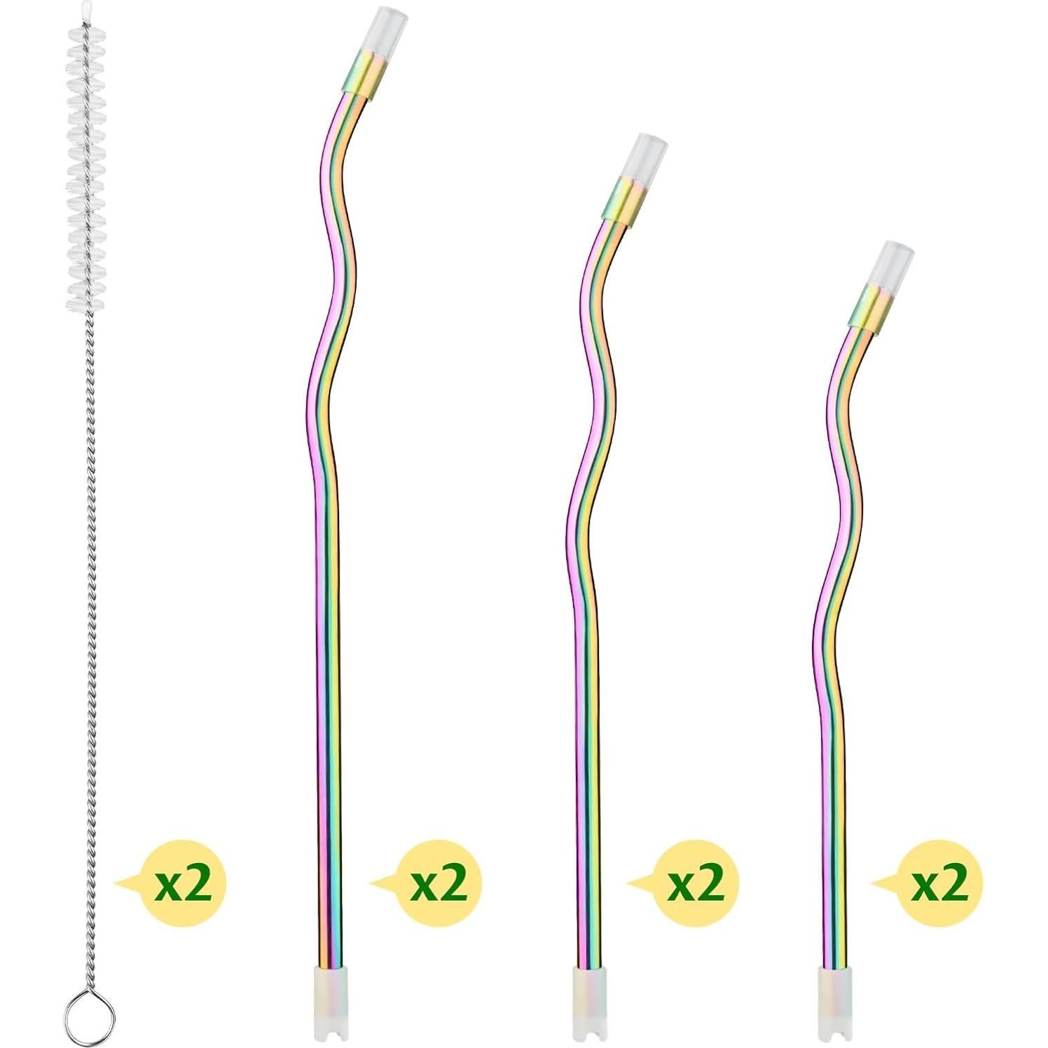 NiHome 6 Pajillas de Acero Inoxidable Iridiscente Reutilizables 23.5-31 cm