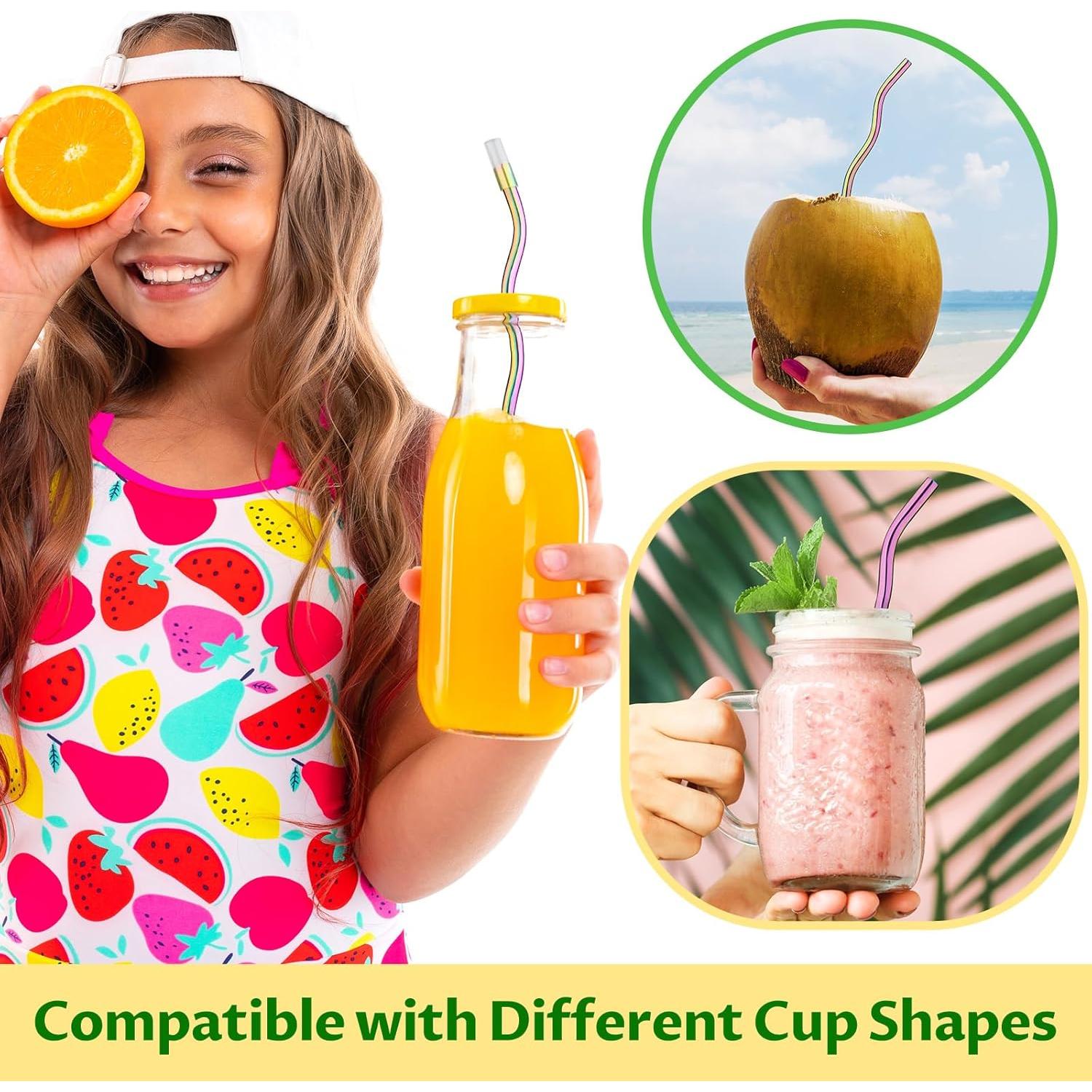 NiHome 6 Pajillas de Acero Inoxidable Iridiscente Reutilizables 23.5-31 cm