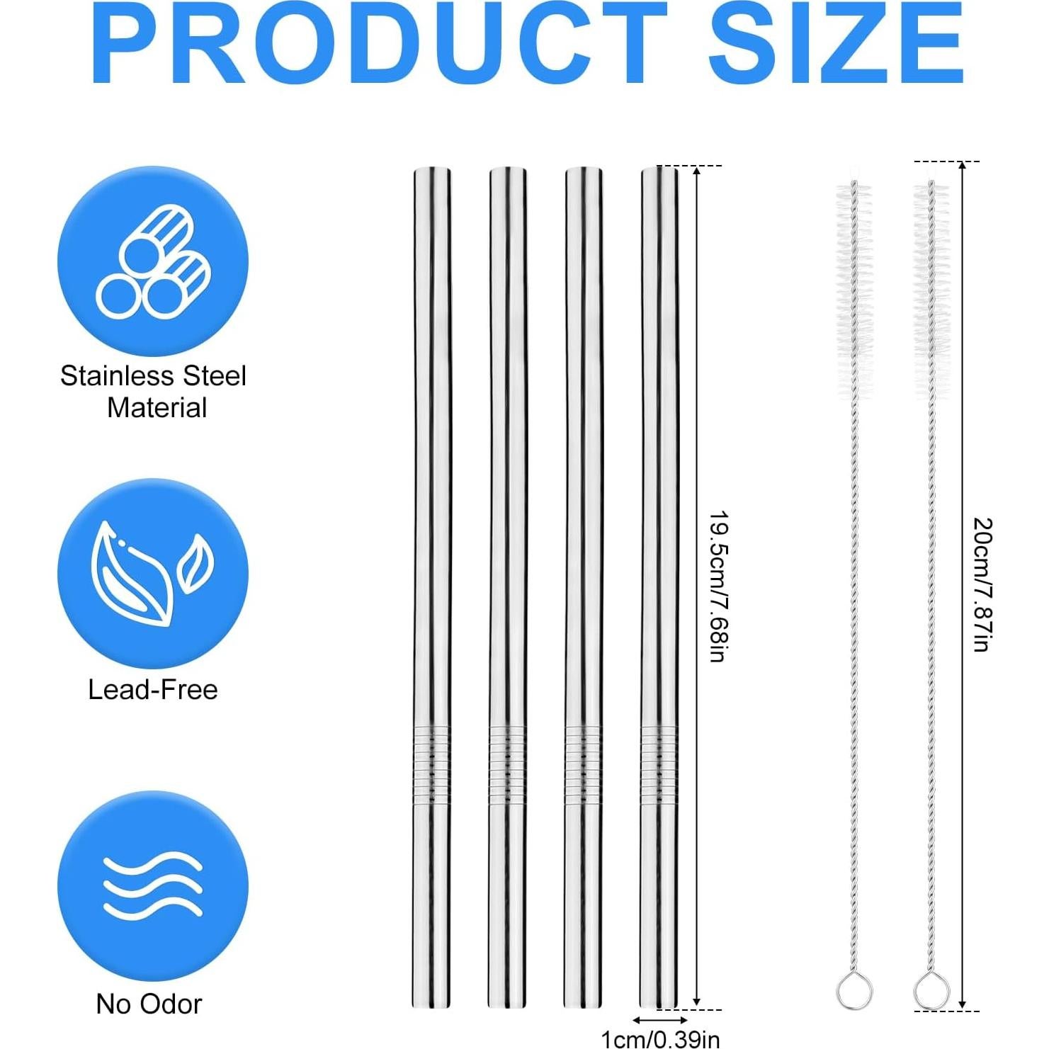 Paquete de 4 Pajillas de Acero Inoxidable Gosknor 19.5 cm