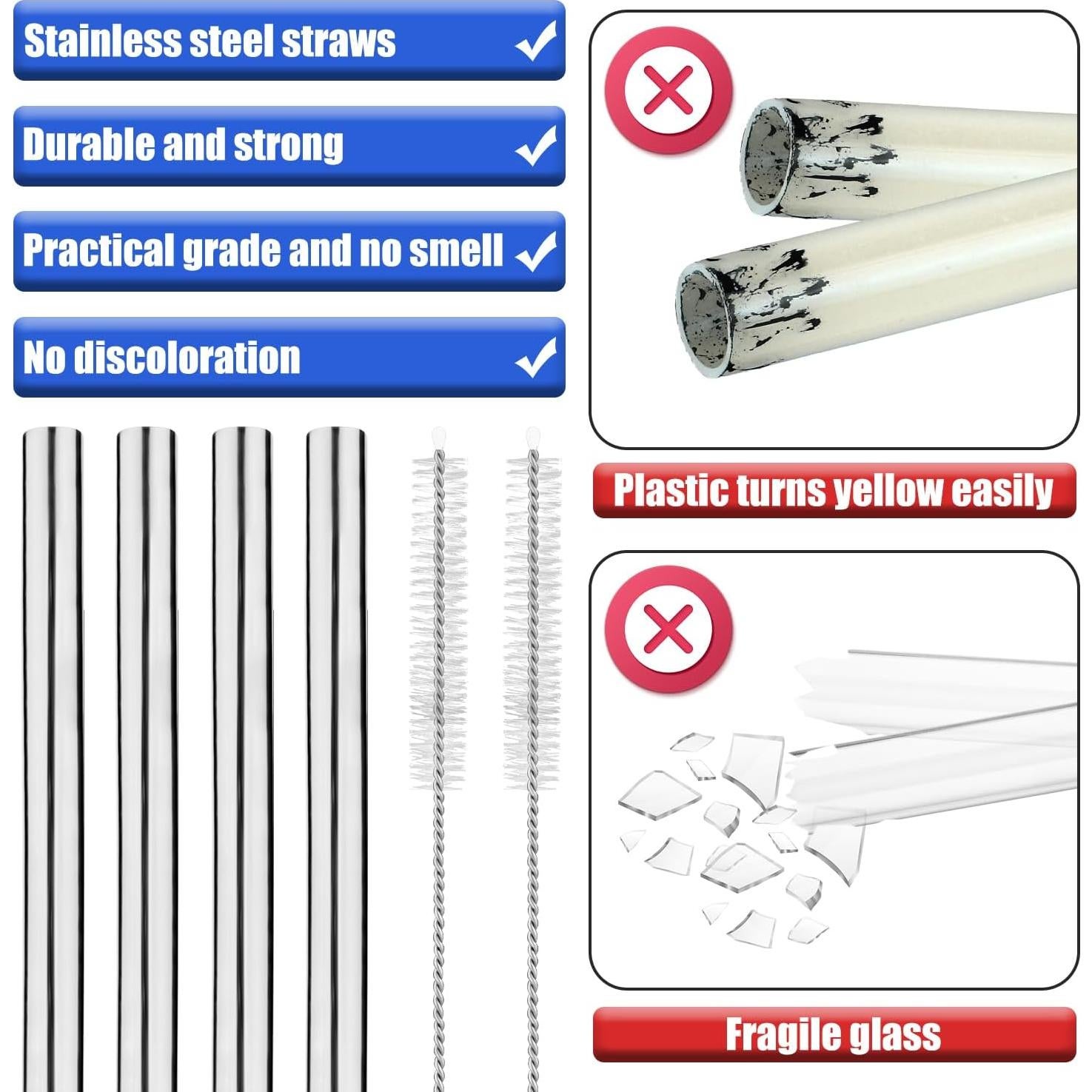 4 Pajitas de Acero Inoxidable PEUTIER + 2 Cepillos de Limpieza