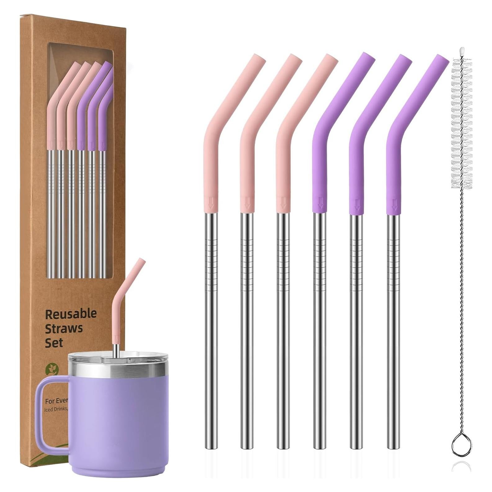 Popotes de Acero Inoxidable Reutilizables Ullnosoo 6 Unidades con Puntas de Silicona