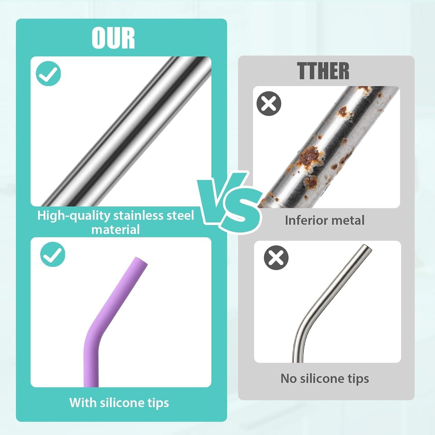 Popotes de Acero Inoxidable Reutilizables Ullnosoo 6 Unidades con Puntas de Silicona