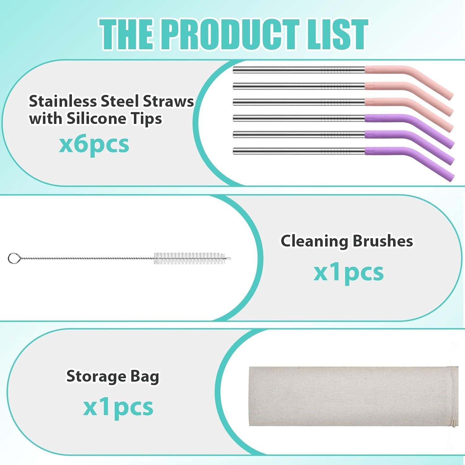 Popotes de Acero Inoxidable Reutilizables Ullnosoo 6 Unidades con Puntas de Silicona