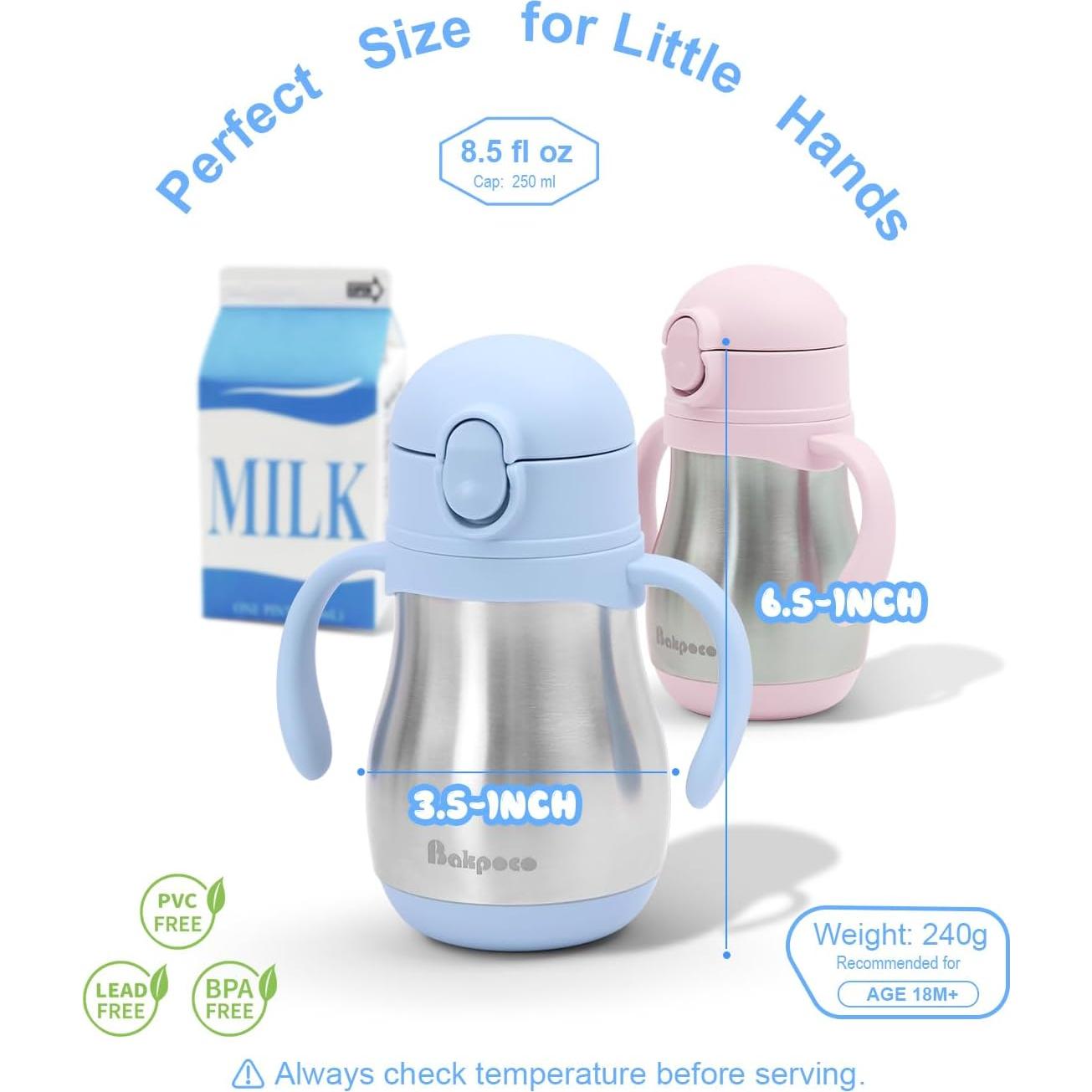 Vaso con Popote de Acero Inoxidable Bakpoco 250ml Azul