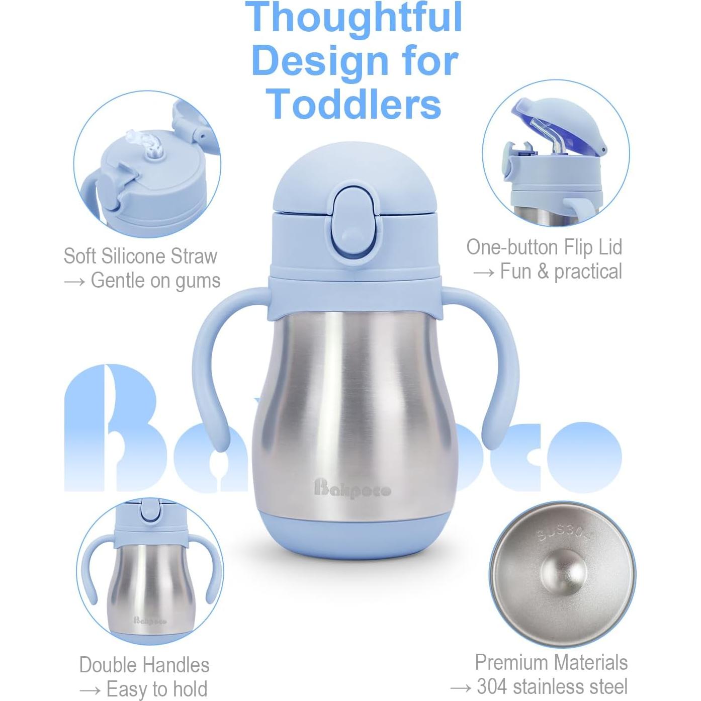 Vaso con Popote de Acero Inoxidable Bakpoco 250ml Azul