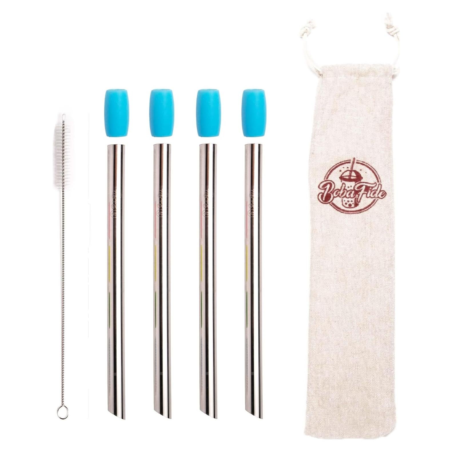 Popotes Reutilizables de Acero Inoxidable Boba Fide 19 cm con Silicona