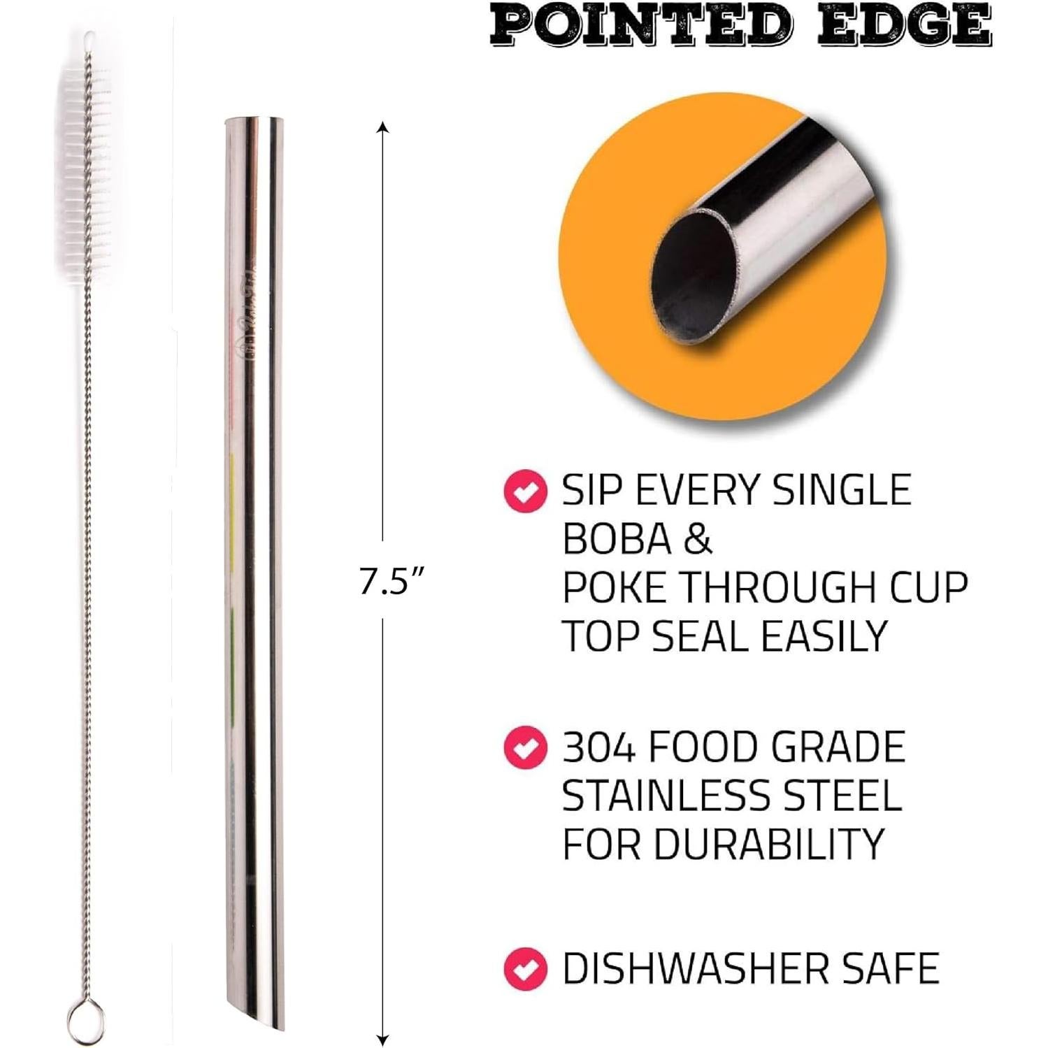 Popotes Reutilizables de Acero Inoxidable Boba Fide 19 cm con Silicona