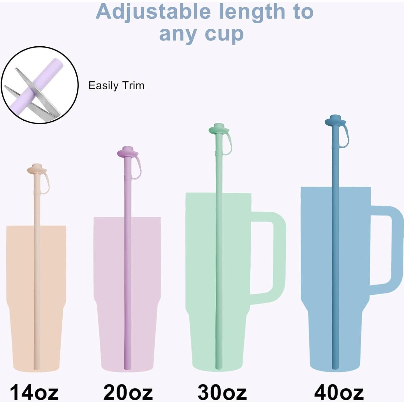 2PCS Reusable Silicone Straws with Cover, Bite-Safe, 12”Long Collapsible Drinking Straws for Stanley Owala Cups, Tumblers & Travel – Trim to Fit Any Cup (Pink)