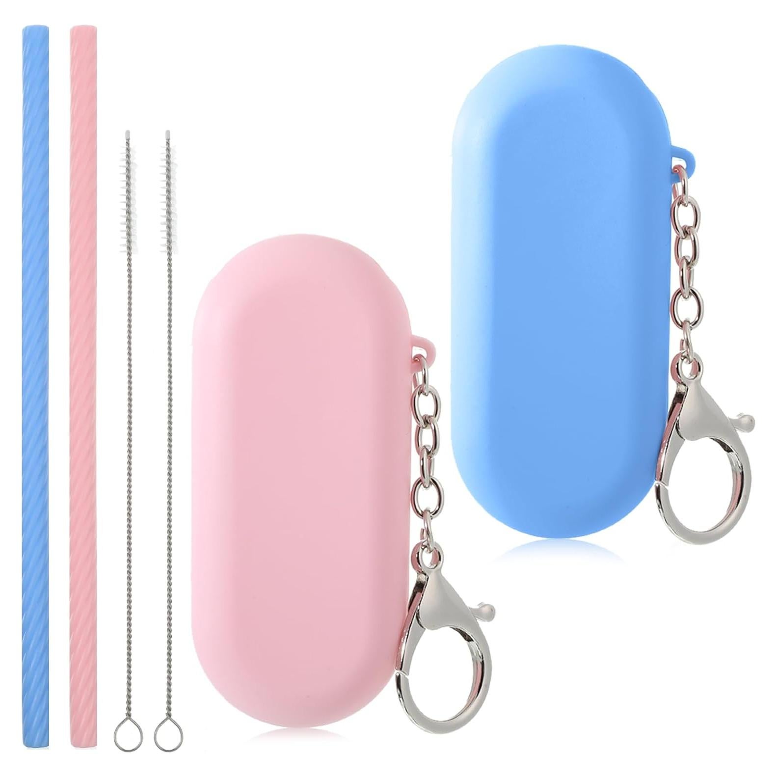Set de 2 Pajitas de Silicona Reutilizables Ajcotahm - Rosa y Azul
