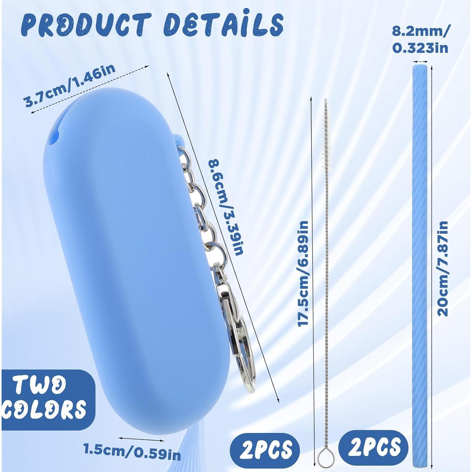 Set de 2 Pajitas de Silicona Reutilizables Ajcotahm - Rosa y Azul