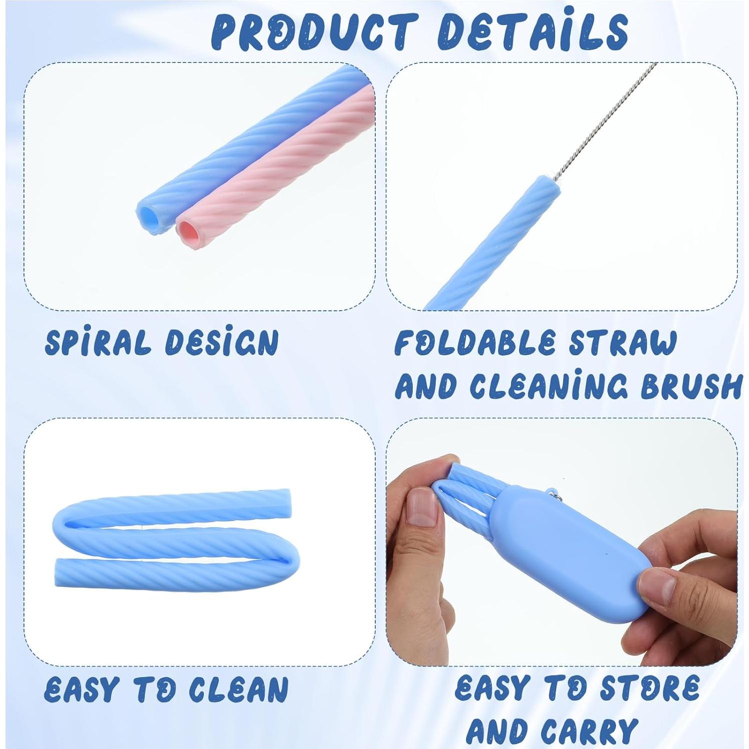 Set de 2 Pajitas de Silicona Reutilizables Ajcotahm - Rosa y Azul