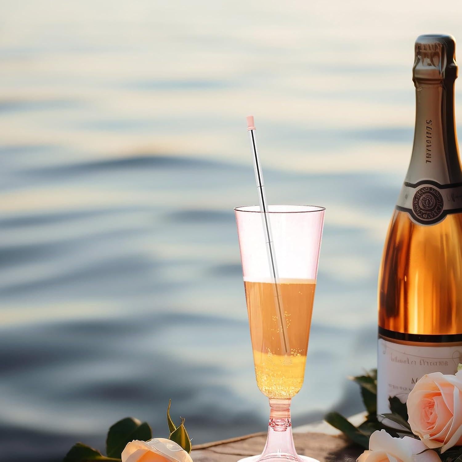 Popotes Reutilizables Plegables Biiange Rosados con Estuche