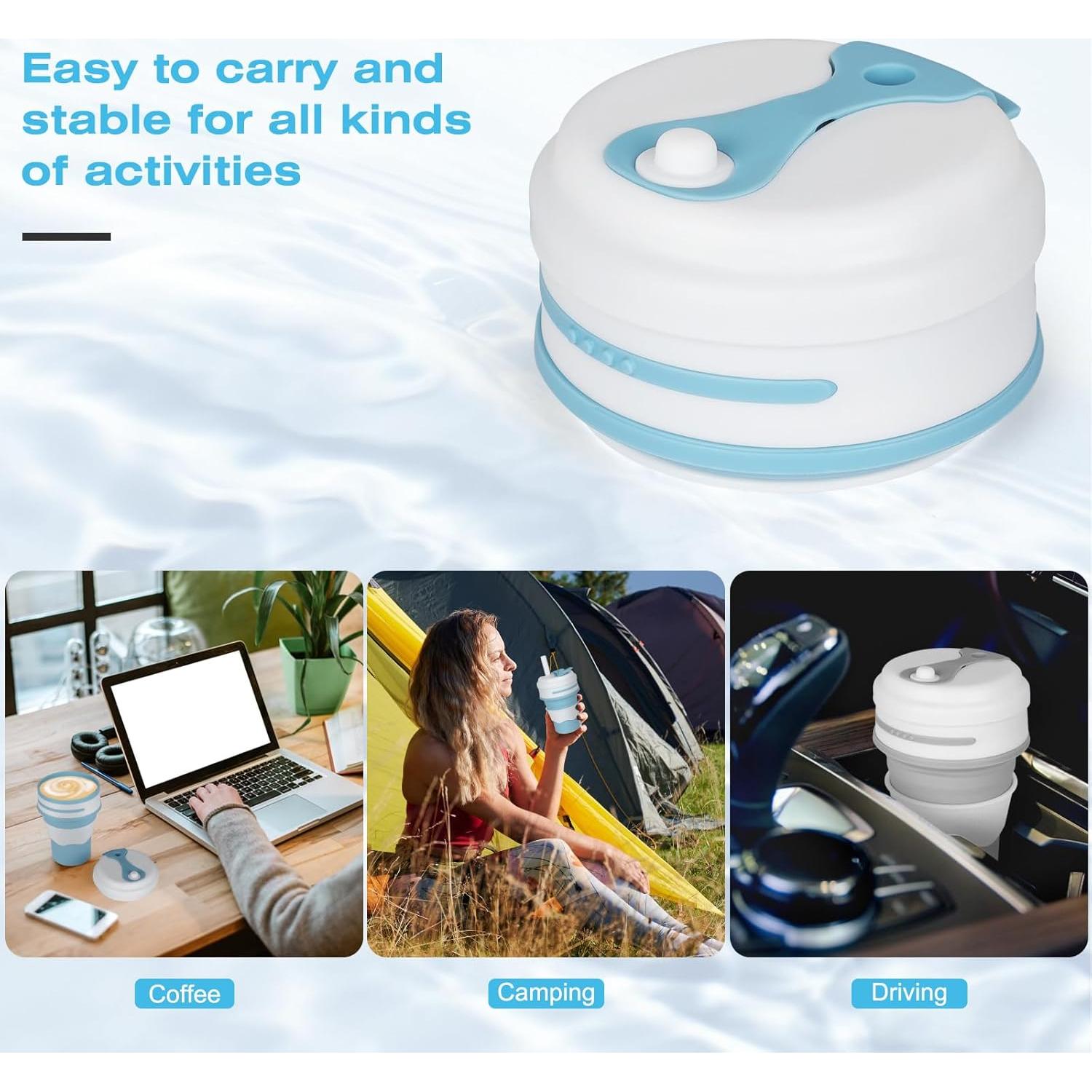 Tazas Plegables de Silicona CZJYWDG 350ml - 2 Pcs Azul y Gris