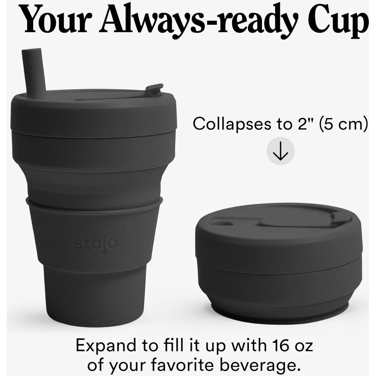 Taza de Viaje Plegable Stojo 16oz Gris Carbón Apta Microondas