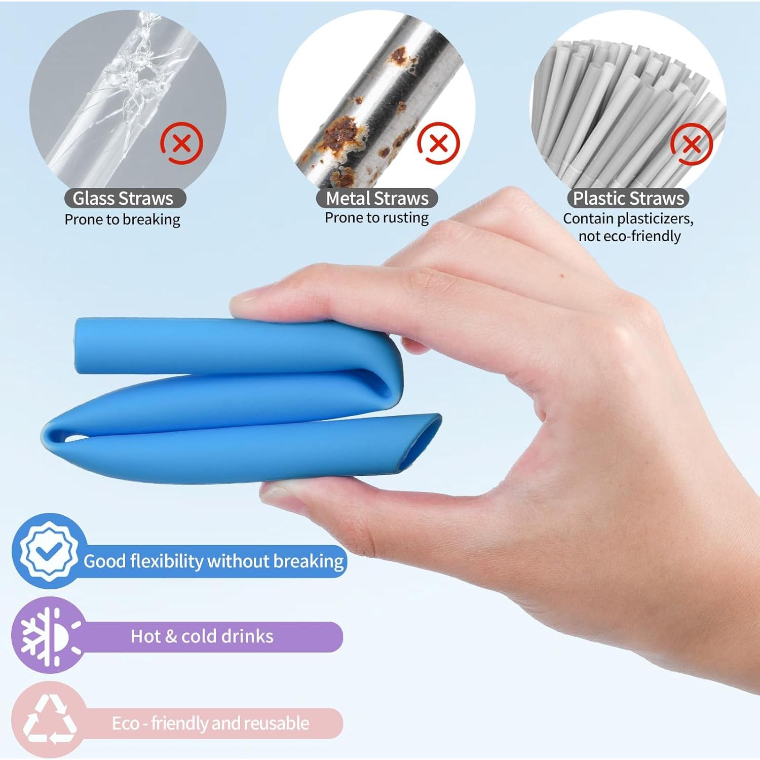 Popotes de Silicona Reutilizables Ullnosoo 9 Piezas 25.4 cm