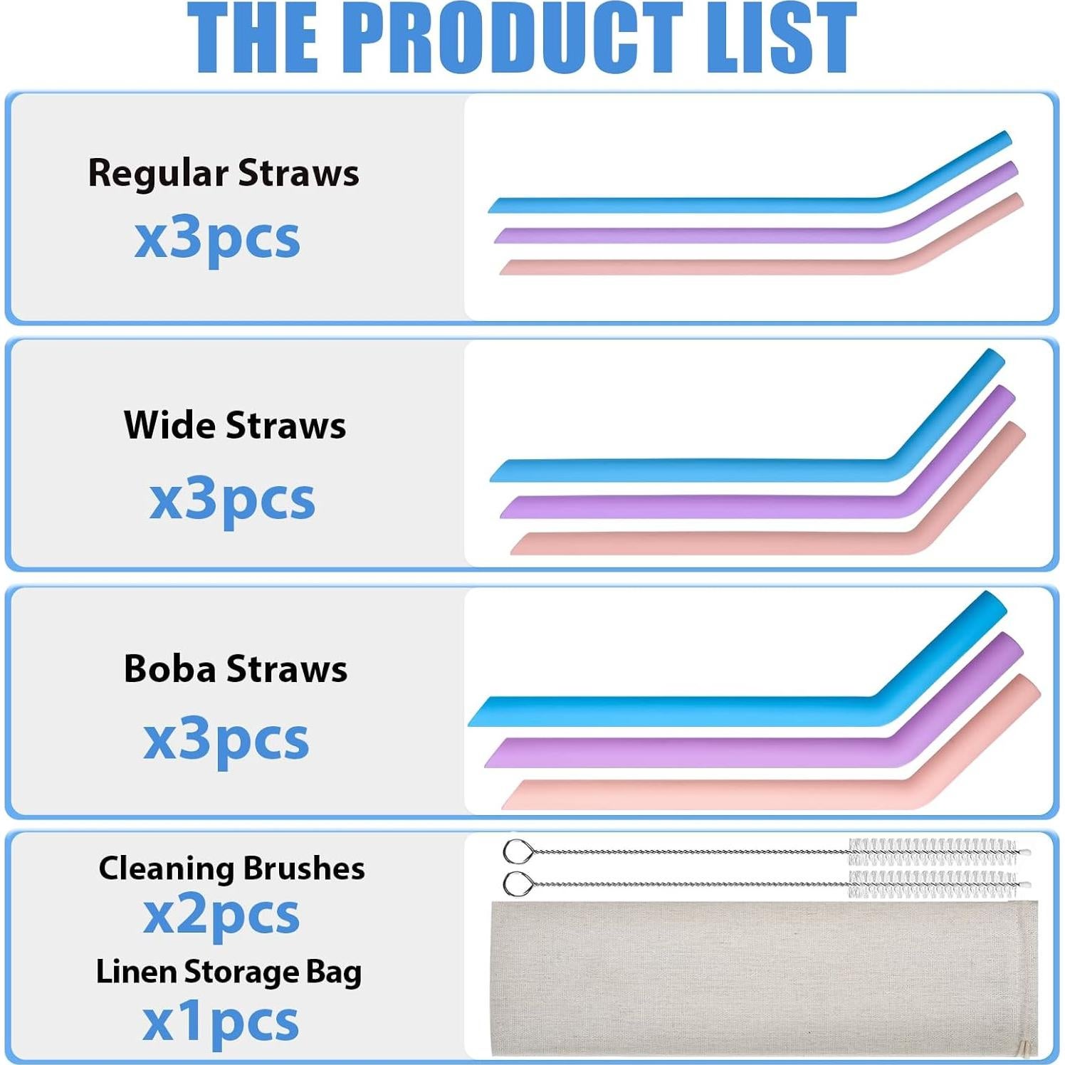 Popotes de Silicona Reutilizables Ullnosoo 9 Piezas 25.4 cm