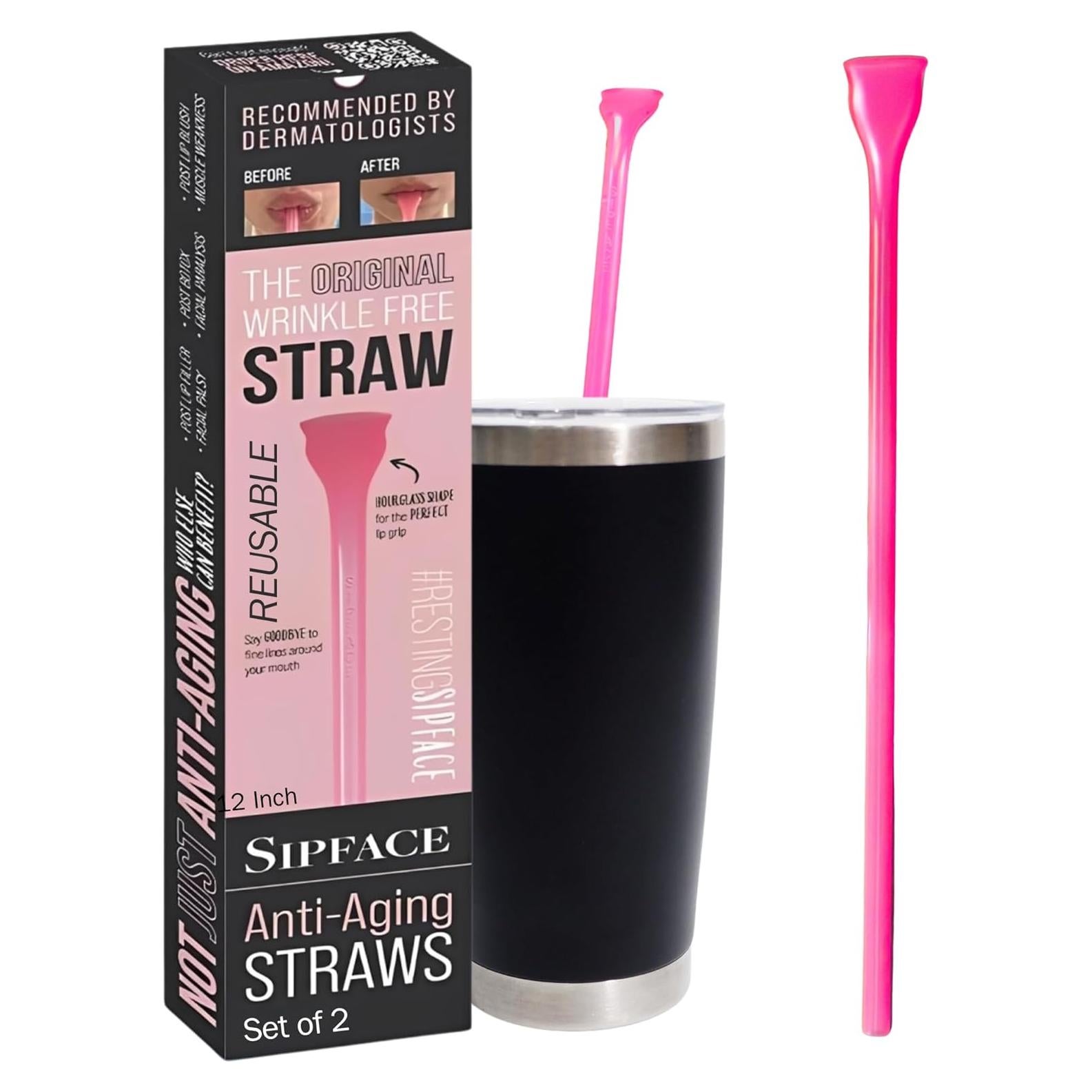 Popote Reutilizable Sipface 30 cm Rosa Translúcido - 2 Pcs