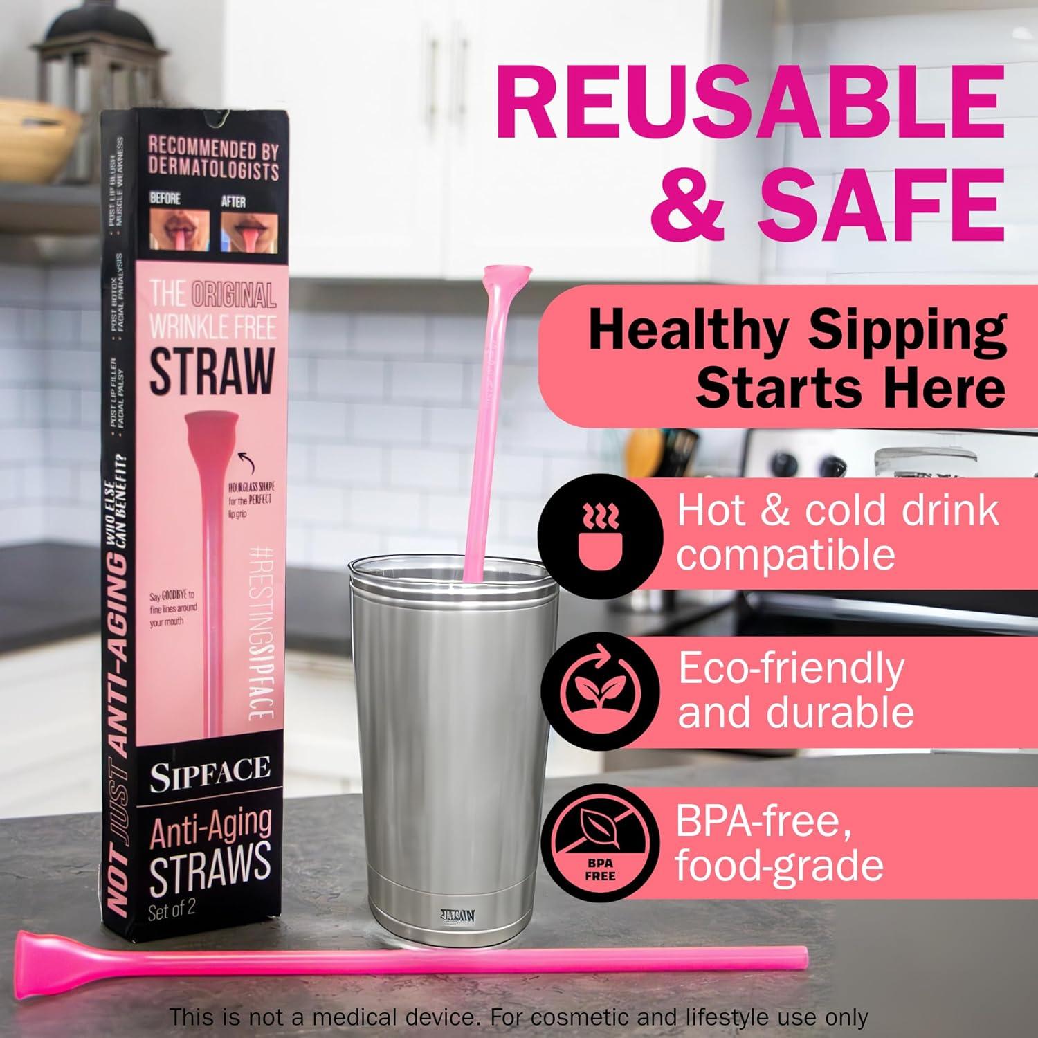 Popote Reutilizable Sipface 30 cm Rosa Translúcido - 2 Pcs