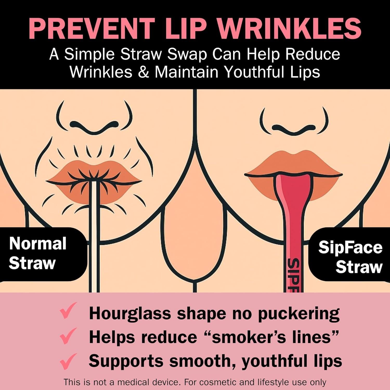 Popote Reutilizable Sipface 30 cm Rosa Translúcido - 2 Pcs