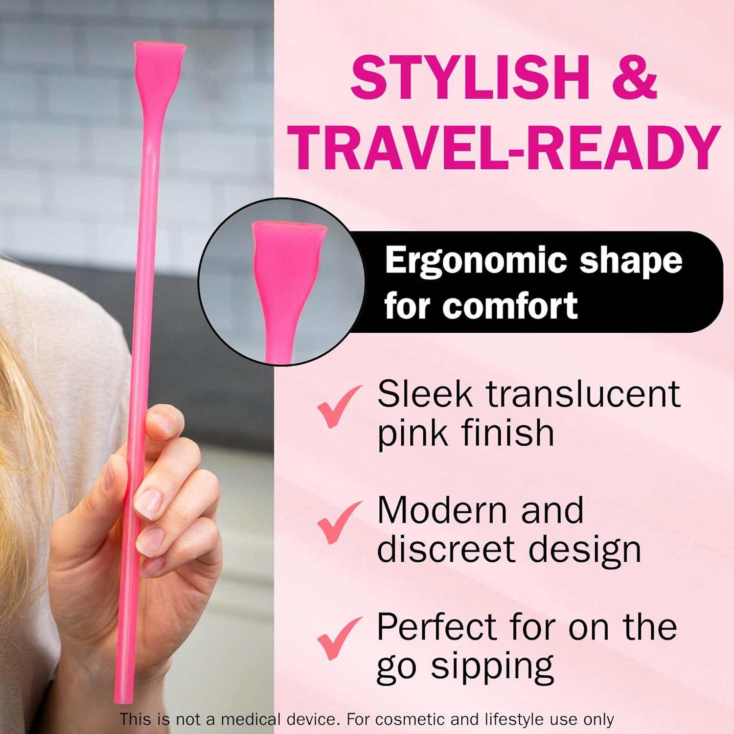 Popote Reutilizable Sipface 30 cm Rosa Translúcido - 2 Pcs