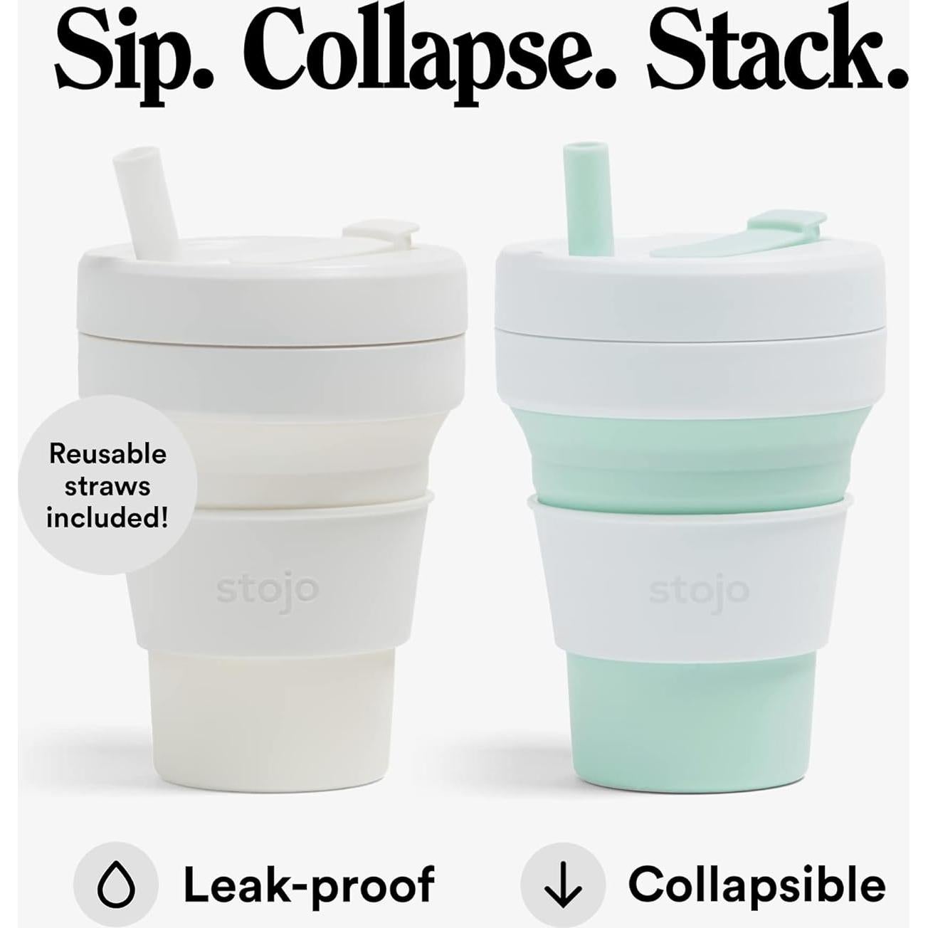 STOJO Tazas de Viaje Plegables 2-Pack 470ml Verde Menta