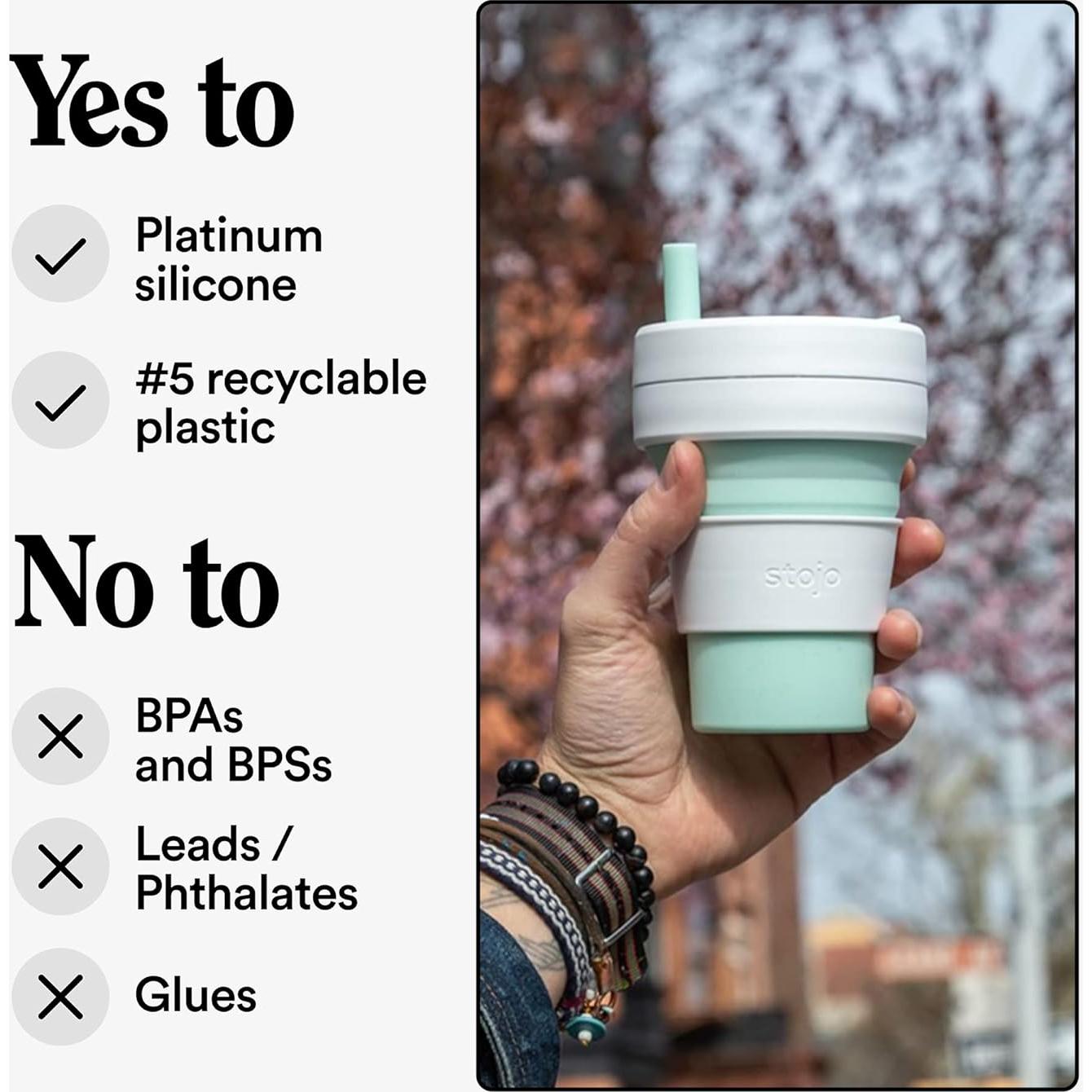 STOJO Tazas de Viaje Plegables 2-Pack 470ml Verde Menta