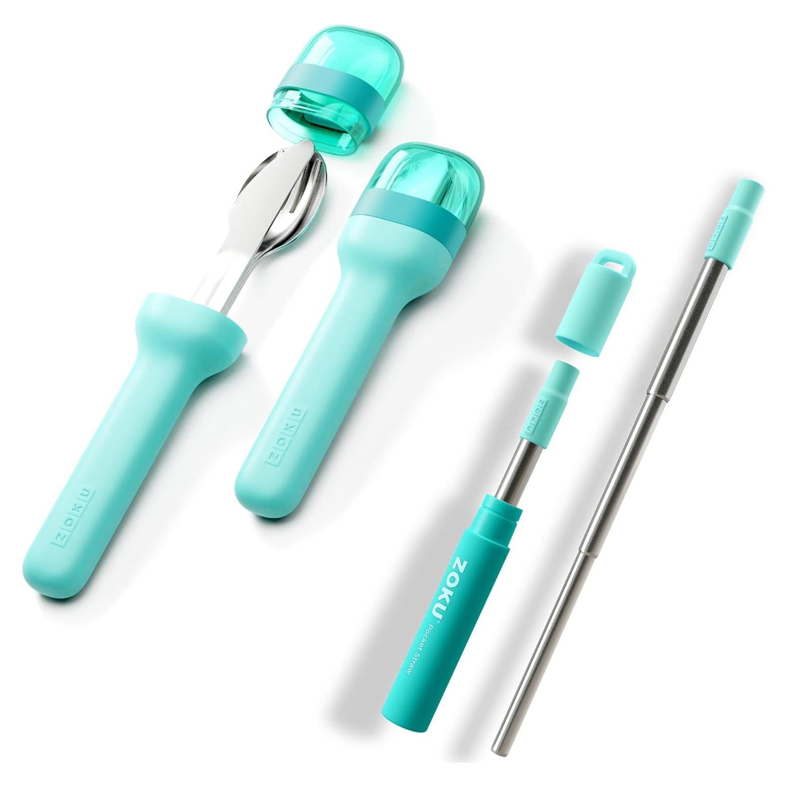 Juego de Utensilios de Bolsillo y Popote Plegable ZOKU Teal