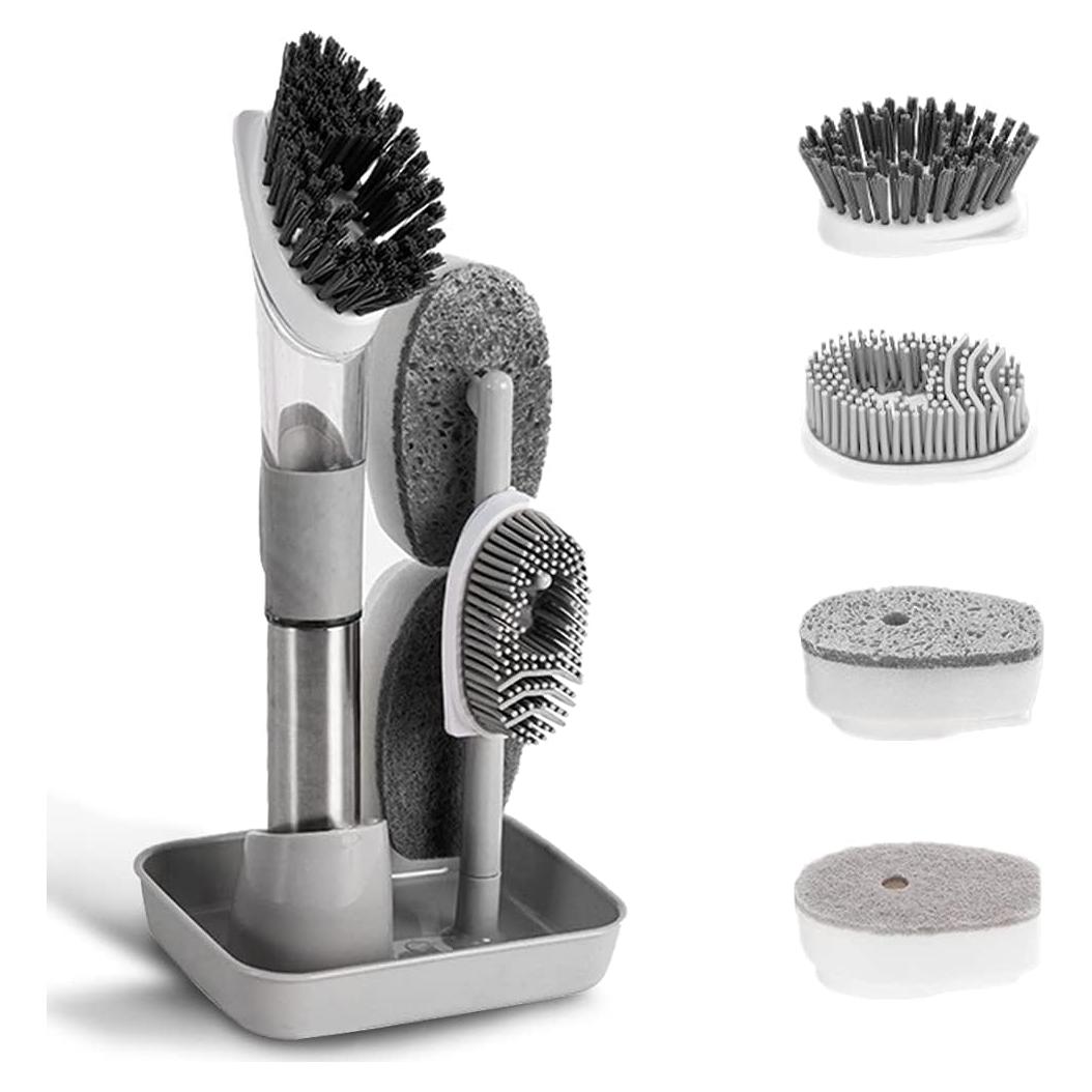 Juego de cepillos de limpieza de platos QUTHZZHY 4 en 1 con dispensador