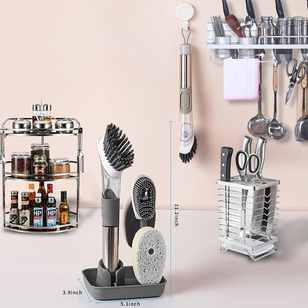 Juego de cepillos de limpieza de platos QUTHZZHY 4 en 1 con dispensador