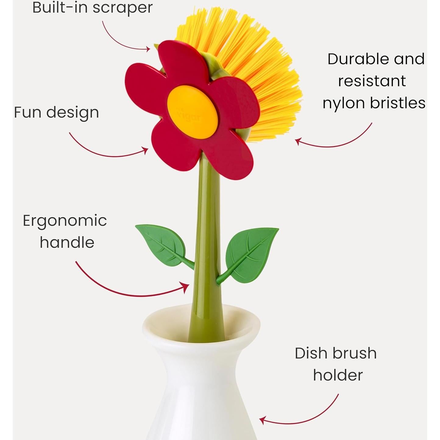 Cepillo de Platos Vigar Flower Power con Soporte Ergonómico