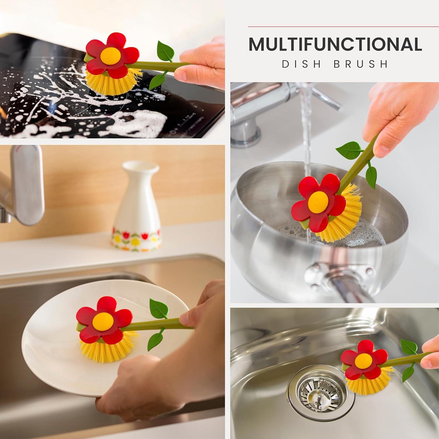 Cepillo de Platos Vigar Flower Power con Soporte Ergonómico