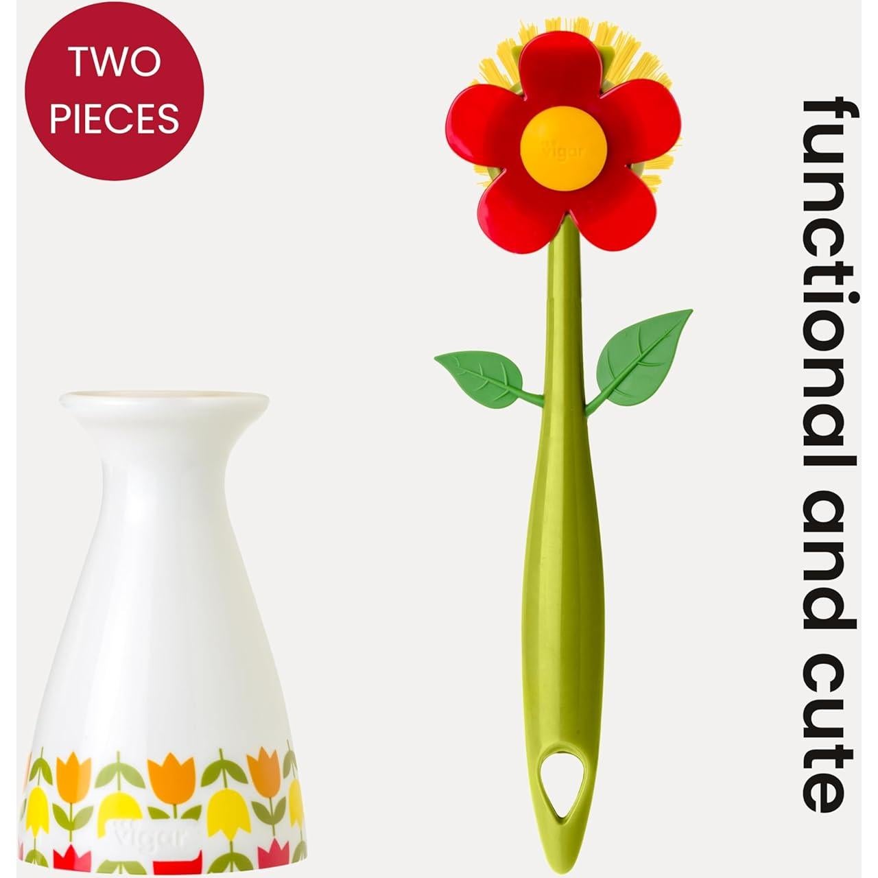 Cepillo de Platos Vigar Flower Power con Soporte Ergonómico