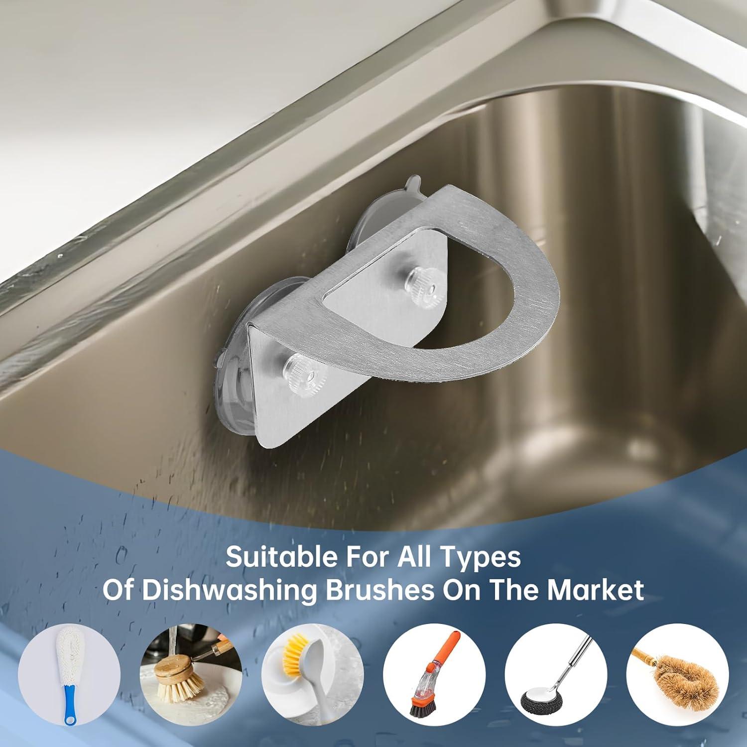 Soporte para cepillo de cocina Dlilise de acero inoxidable con ventosas