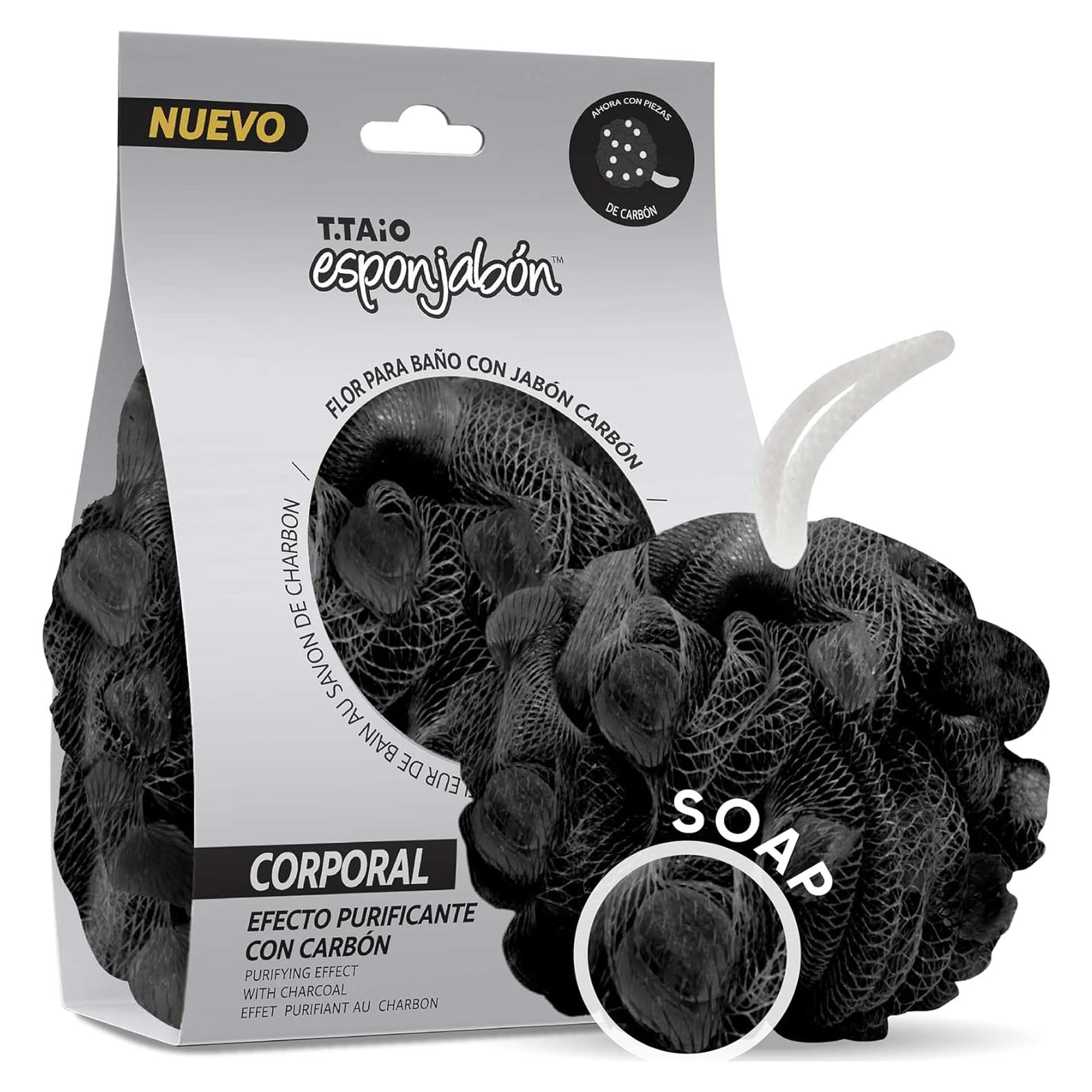 Esponja de Baño T.Taio con Jabón de Carbón - Exfoliante Lufa