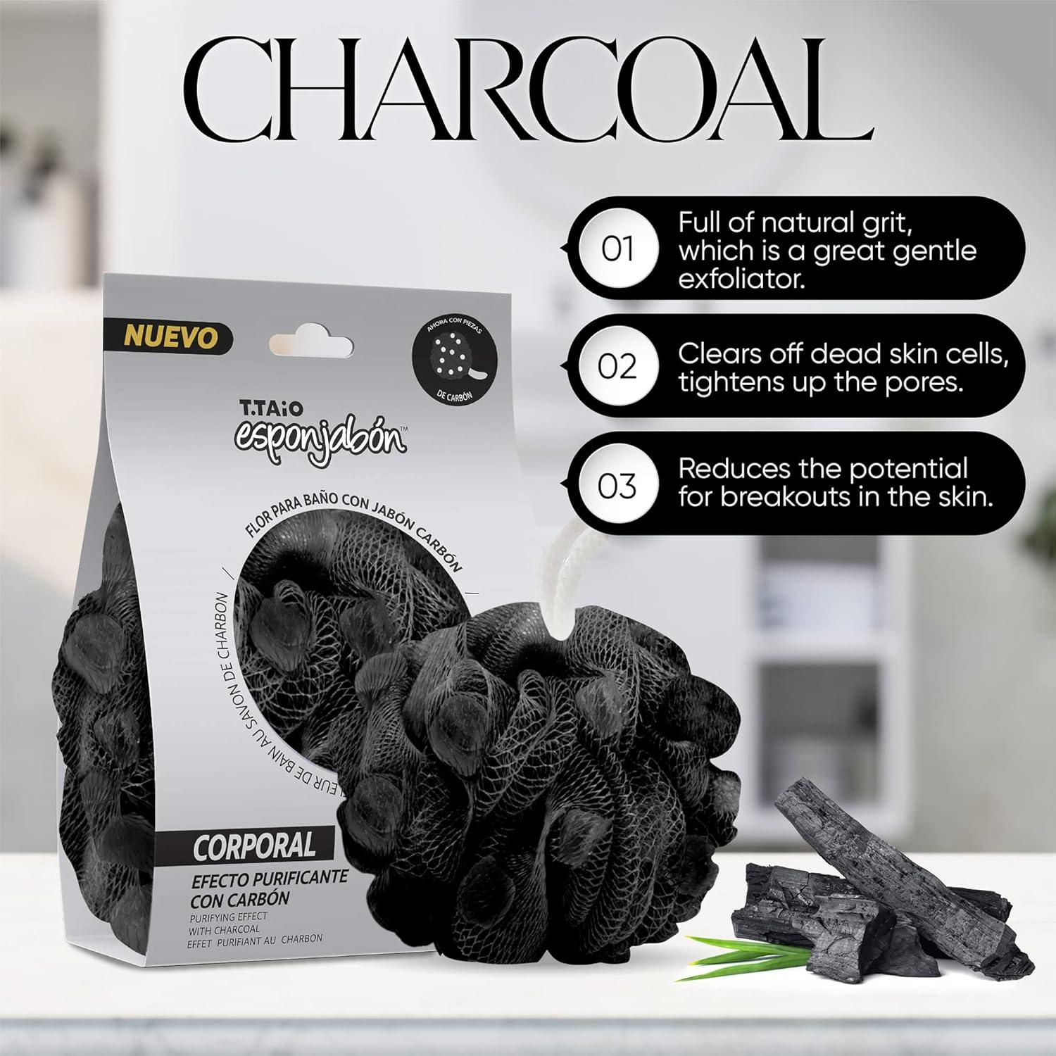 Esponja de Baño T.Taio con Jabón de Carbón - Exfoliante Lufa