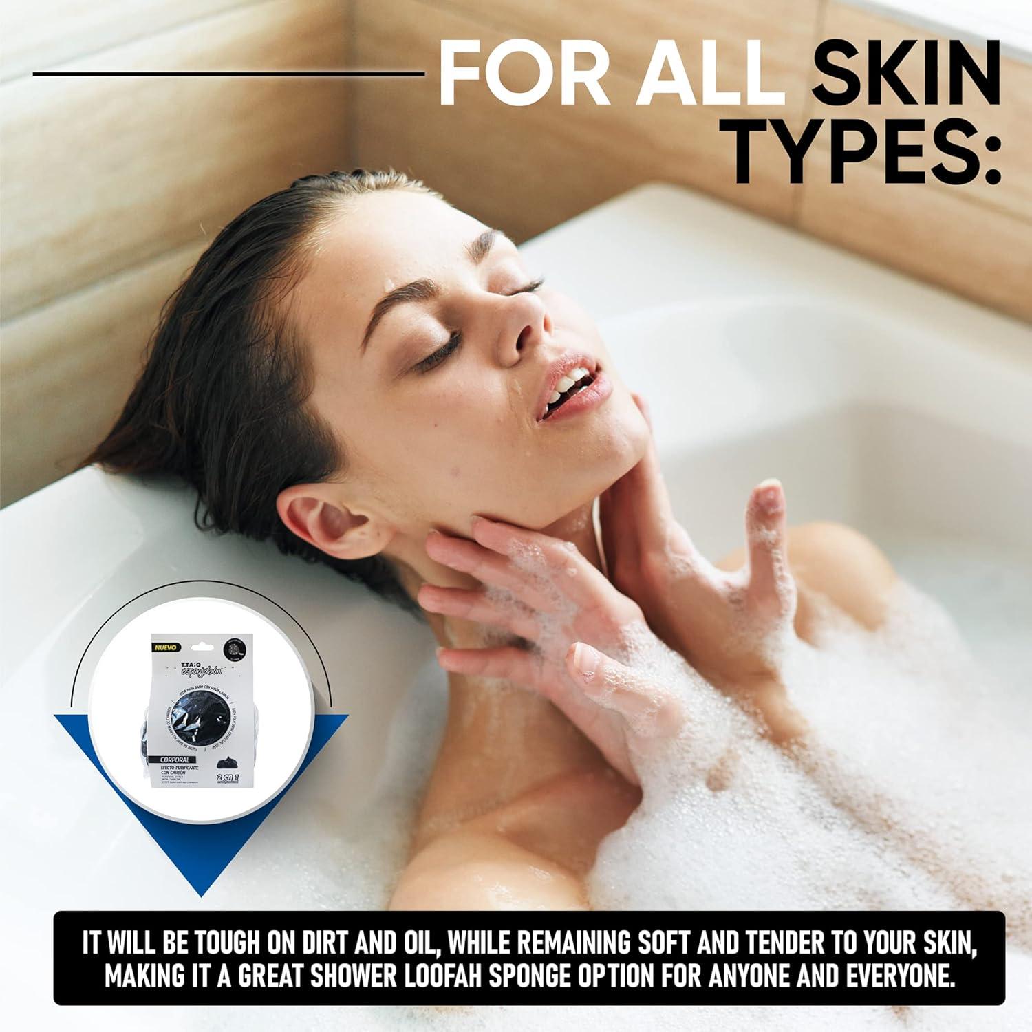 Esponja de Baño T.Taio con Jabón de Carbón - Exfoliante Lufa