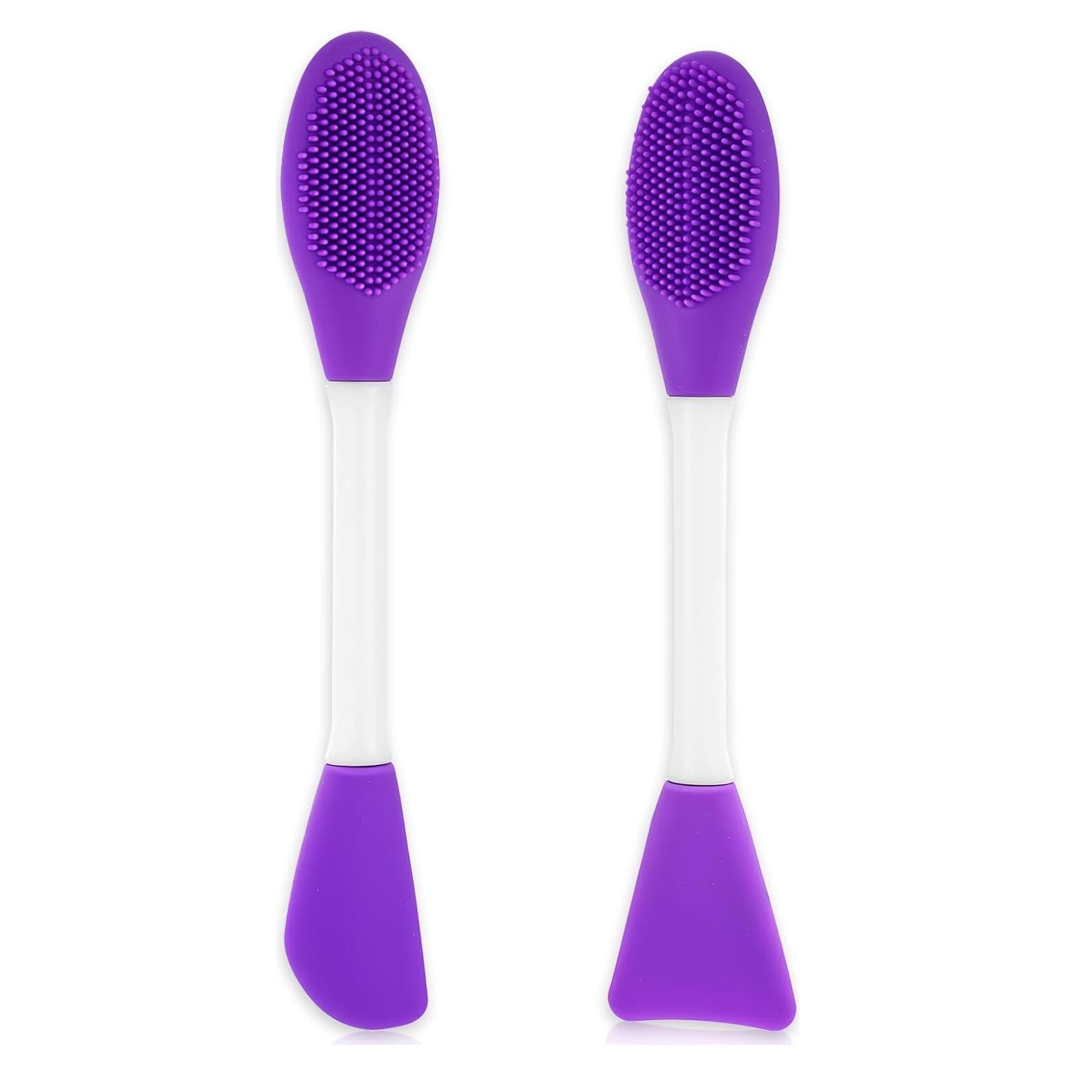 Pore Cleaning Brush, 2 Pcs 2 in 1 Silicone Face Scrubber Facial Cleansing Brush Face Mask Applicator Tool for Facial Mud, Remove Blackheads, Exfoliating, Massaging, Makeup Skincare Removal (Purple)