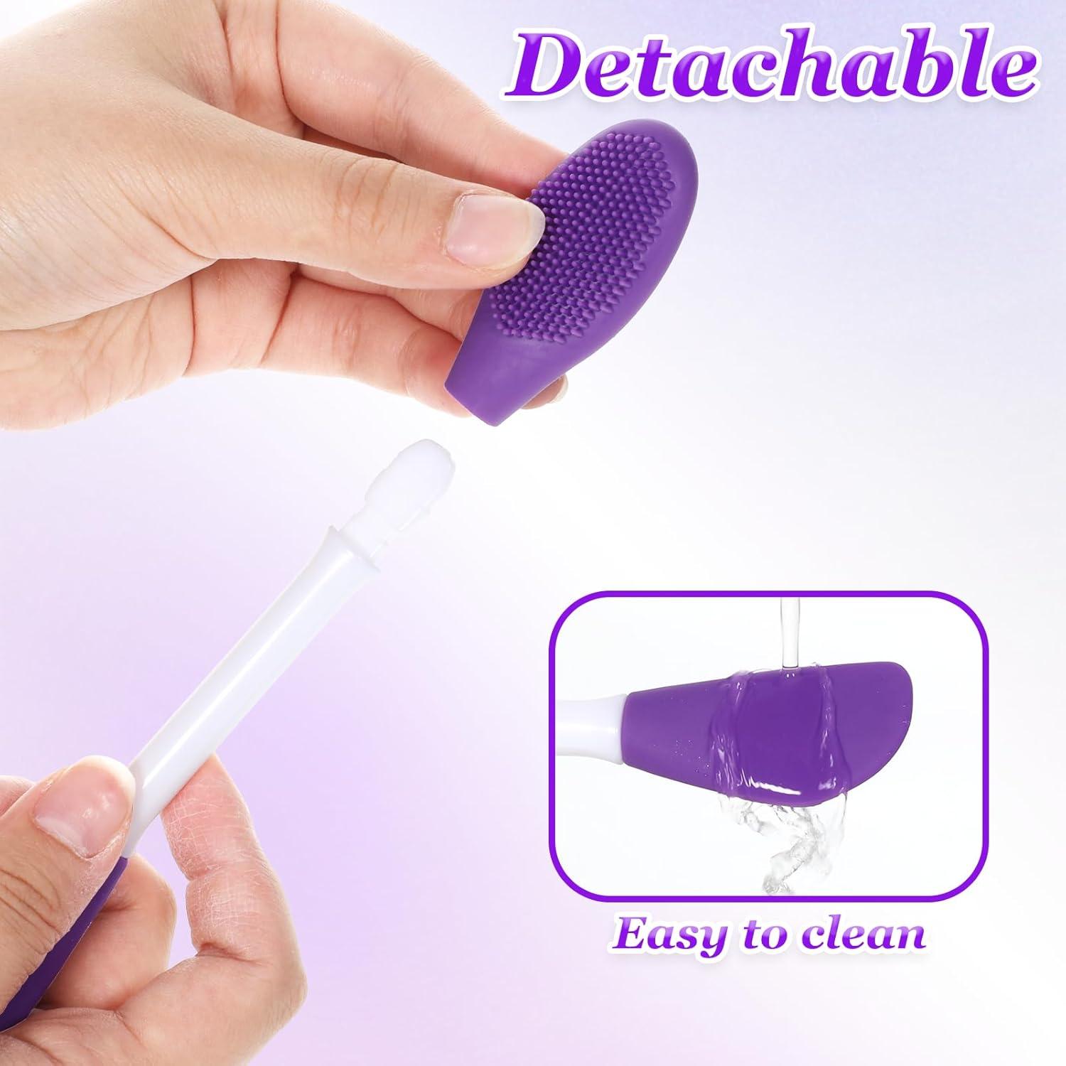 Pore Cleaning Brush, 2 Pcs 2 in 1 Silicone Face Scrubber Facial Cleansing Brush Face Mask Applicator Tool for Facial Mud, Remove Blackheads, Exfoliating, Massaging, Makeup Skincare Removal (Purple)