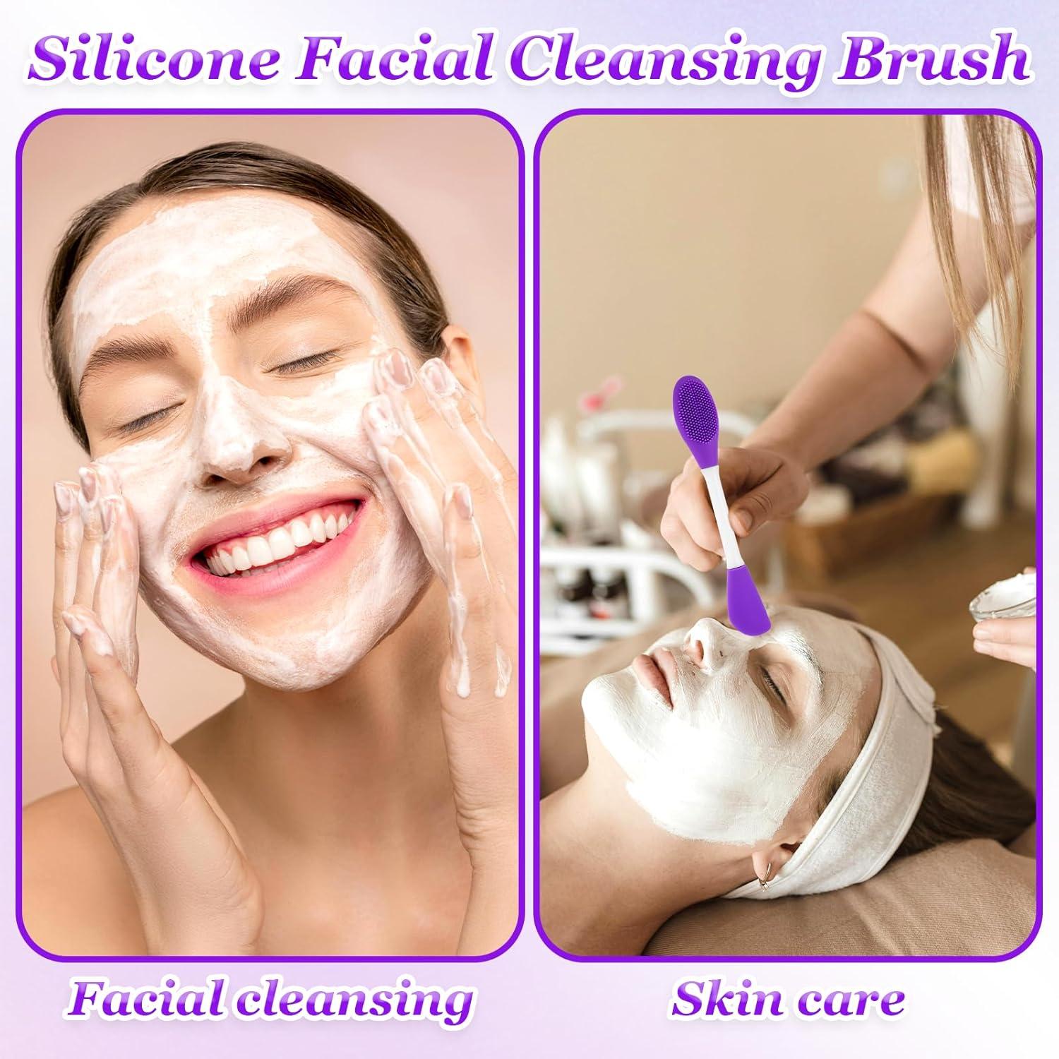 Pore Cleaning Brush, 2 Pcs 2 in 1 Silicone Face Scrubber Facial Cleansing Brush Face Mask Applicator Tool for Facial Mud, Remove Blackheads, Exfoliating, Massaging, Makeup Skincare Removal (Purple)