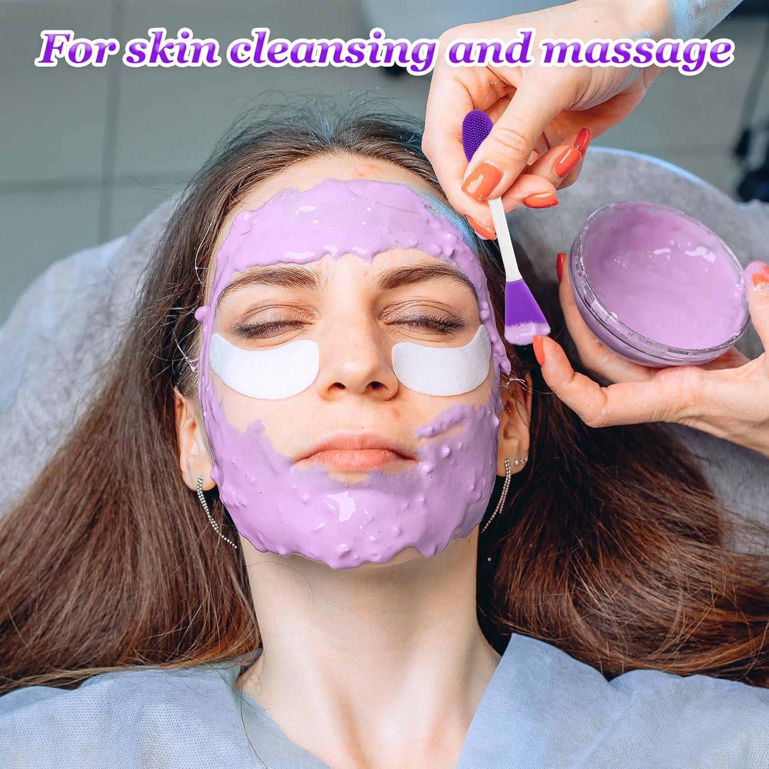 Pore Cleaning Brush, 2 Pcs 2 in 1 Silicone Face Scrubber Facial Cleansing Brush Face Mask Applicator Tool for Facial Mud, Remove Blackheads, Exfoliating, Massaging, Makeup Skincare Removal (Purple)