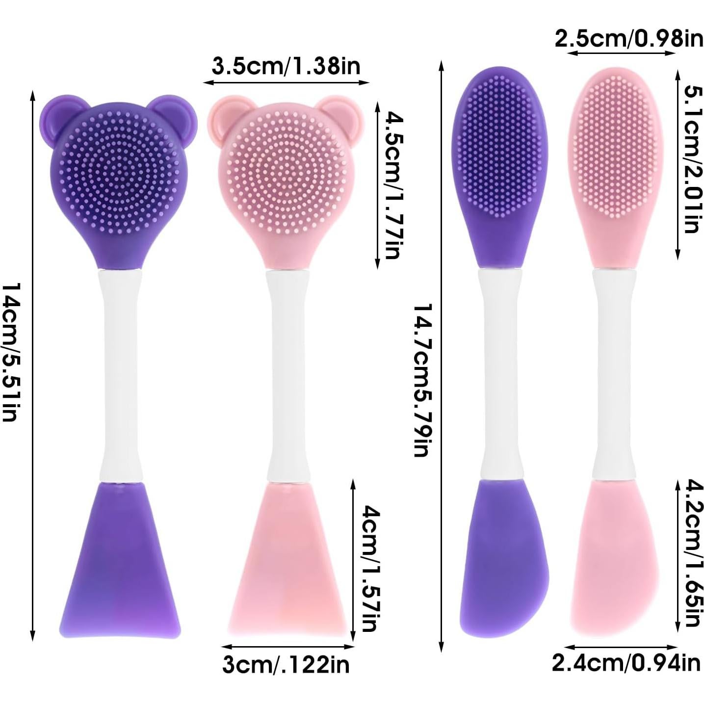 4 Cepillos Faciales de Silicona Mabor Doble Cabeza Rosa y Púrpura