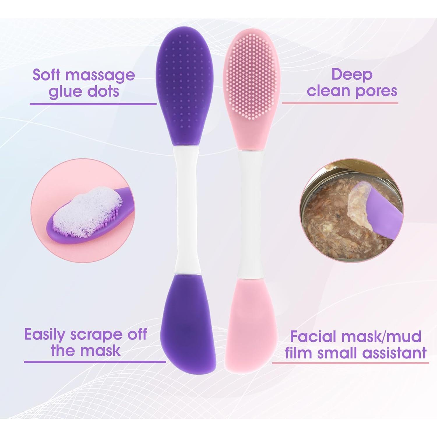 4 Cepillos Faciales de Silicona Mabor Doble Cabeza Rosa y Púrpura