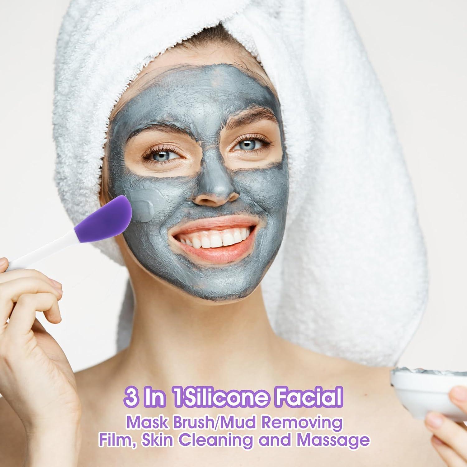 4 Cepillos Faciales de Silicona Mabor Doble Cabeza Rosa y Púrpura