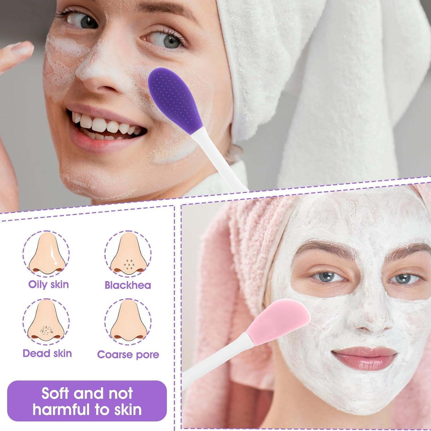 4 Cepillos Faciales de Silicona Mabor Doble Cabeza Rosa y Púrpura