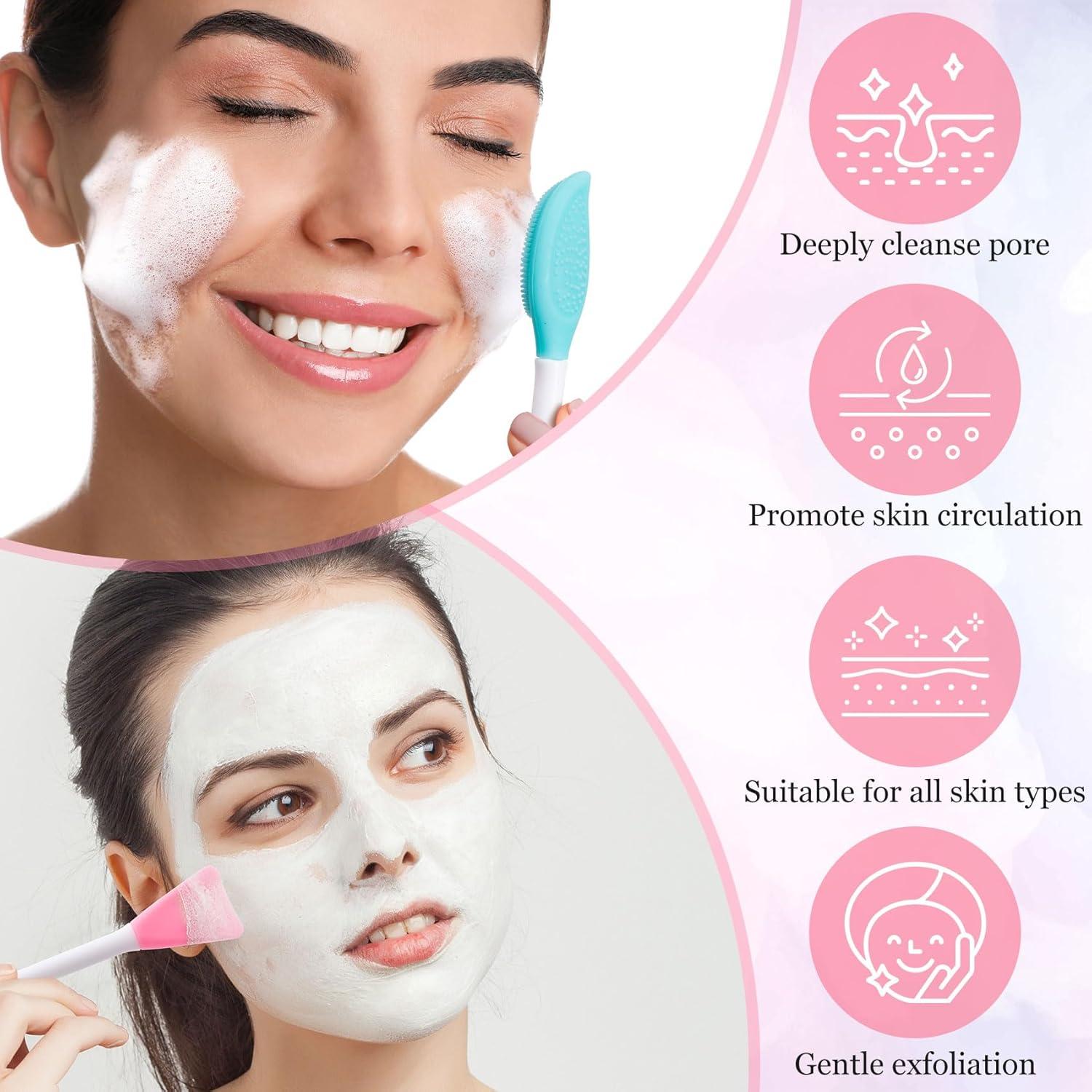 4 Cepillos Faciales de Silicona YALOJE 2 en 1 Doble Cara