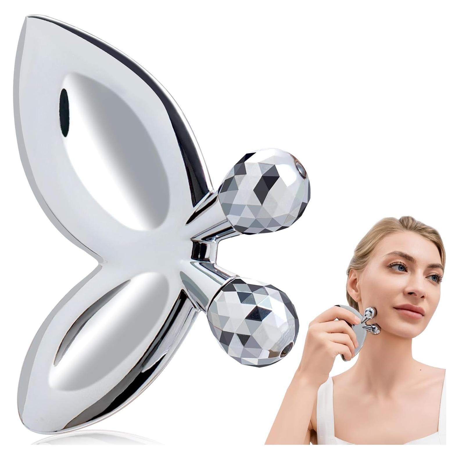 Rodillo Facial de Acero Inoxidable Anpode 3D Gua Sha 2-en-1