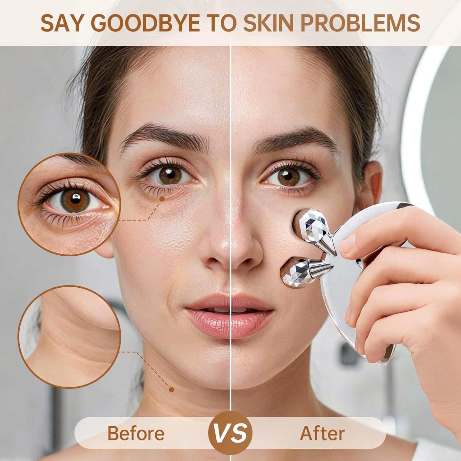 Rodillo Facial de Acero Inoxidable Anpode 3D Gua Sha 2-en-1