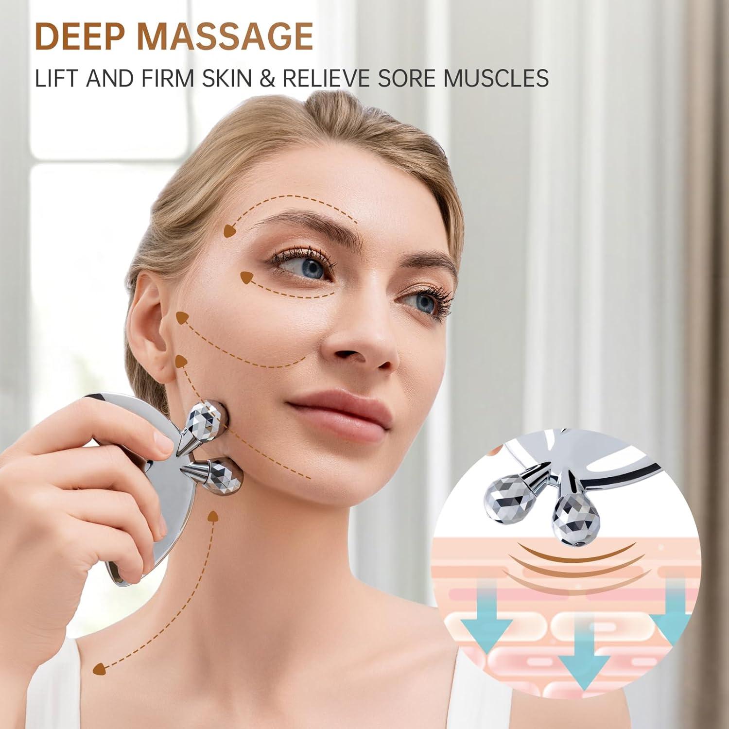 Rodillo Facial de Acero Inoxidable Anpode 3D Gua Sha 2-en-1