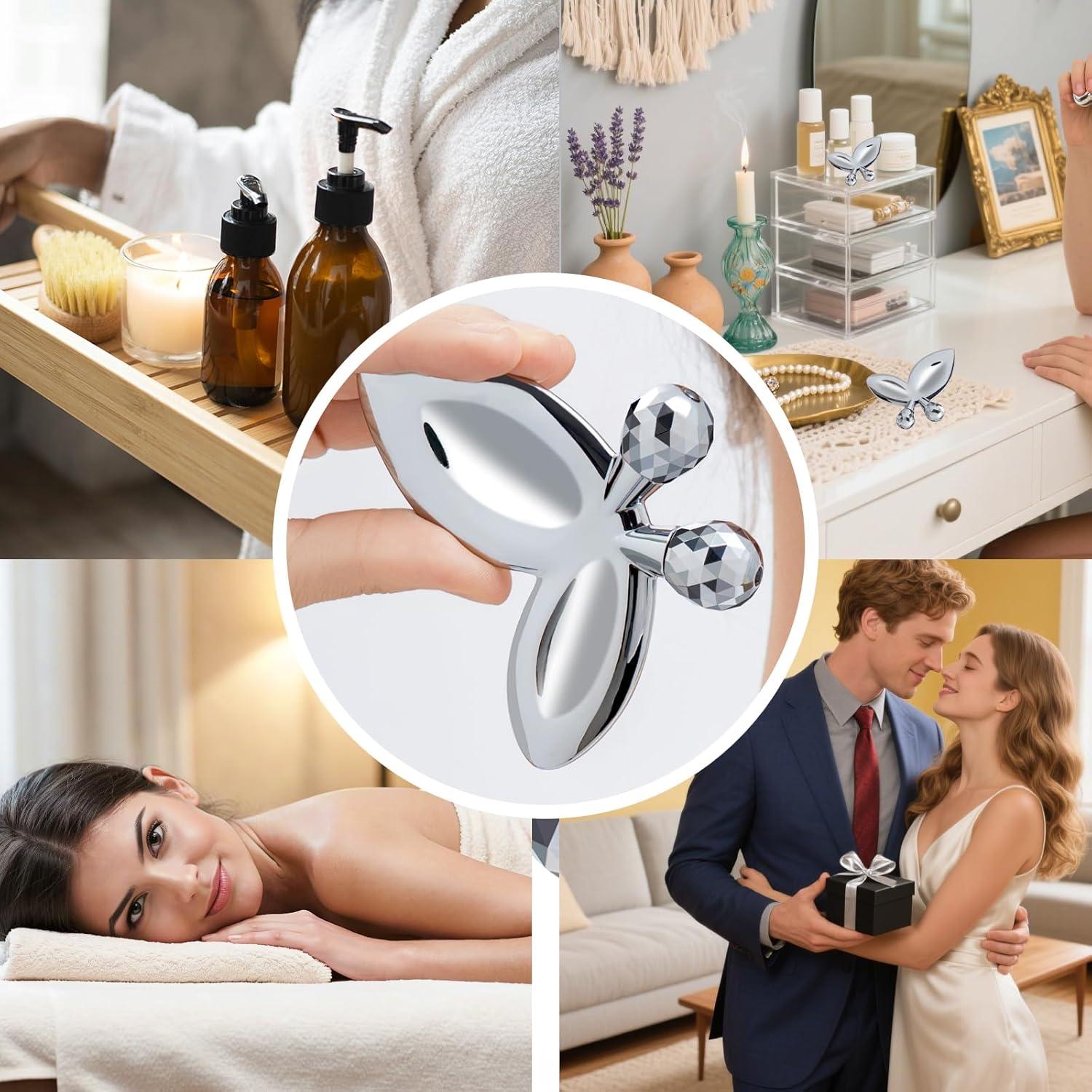 Rodillo Facial de Acero Inoxidable Anpode 3D Gua Sha 2-en-1